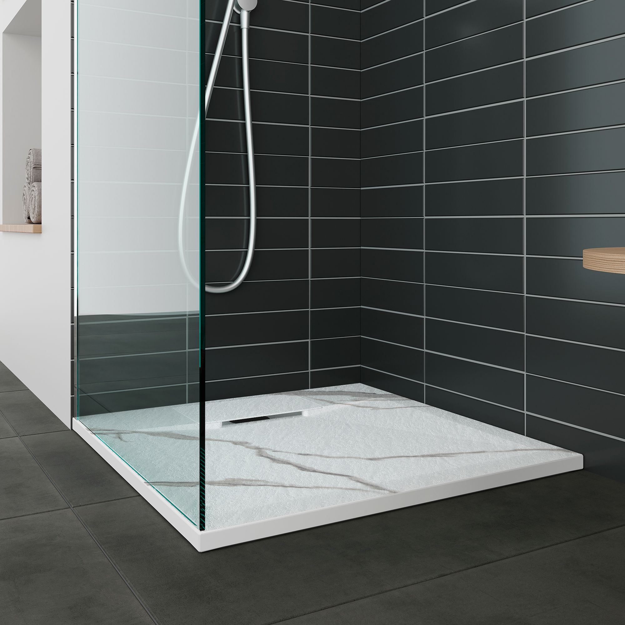 SMC Duschwanne Polar in Marmor-Optik inkl. Ablaufgarnitur - Weiß 80x80 cm SMC Duschwanne Polar in Marmor-Optik inkl. Ablaufgarnitur - Weiß 90x90 cm