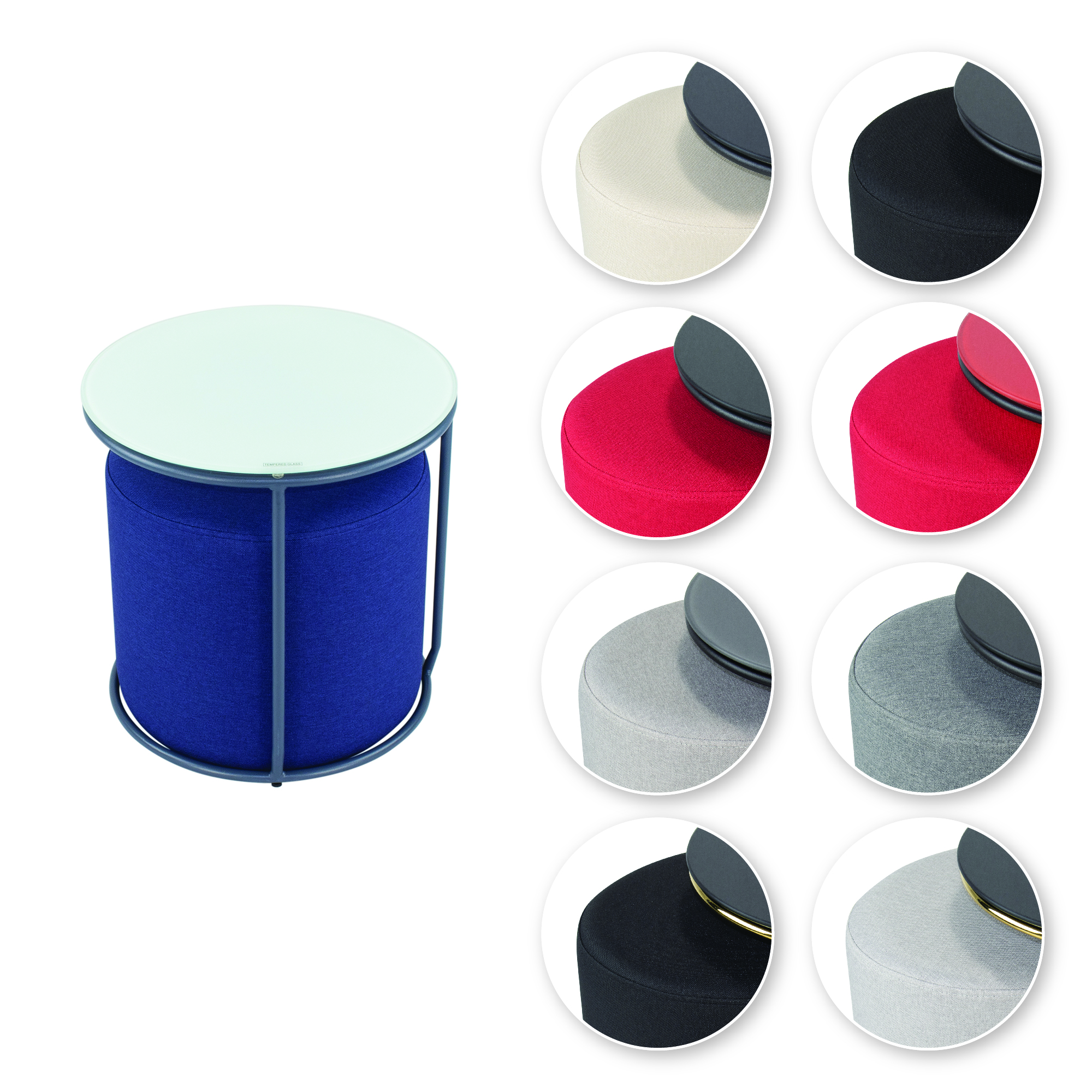 Side Table with Stool JASPER - Round Coffee Table 40x40 cm Gray-Navy N4