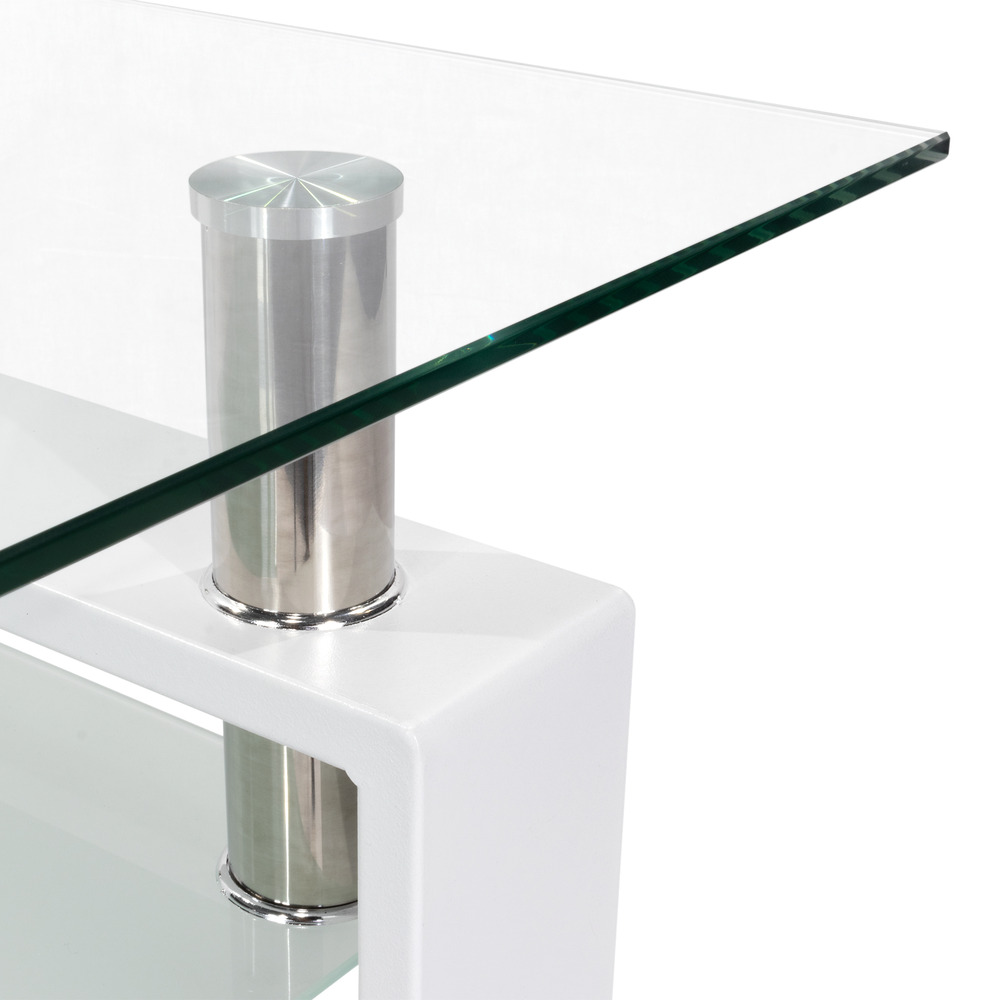 Couchtisch PORTER aus Glas/Metall mit weißem Holz PORTER – Couchtisch aus Glas/Metall mit weißem Holz