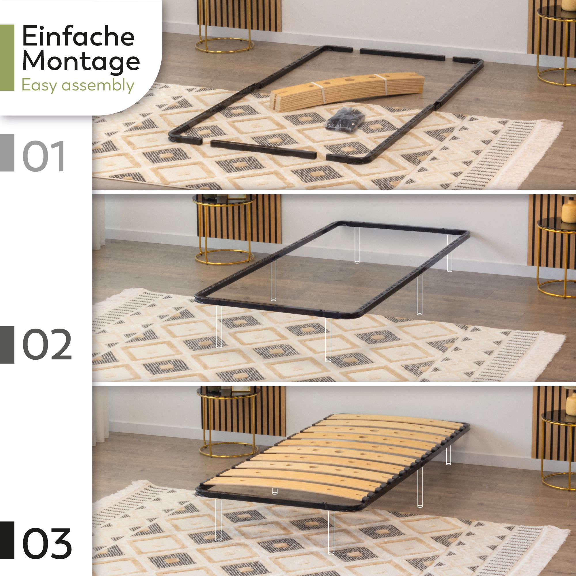 Lattenrost AUSTEN mit Holzlamellen – Stabiler Metallrahmen in Schwarz 100x200 Lattenrost AUSTEN mit Holzlamellen – Stabiler Metallrahmen in Schwarz 90x200