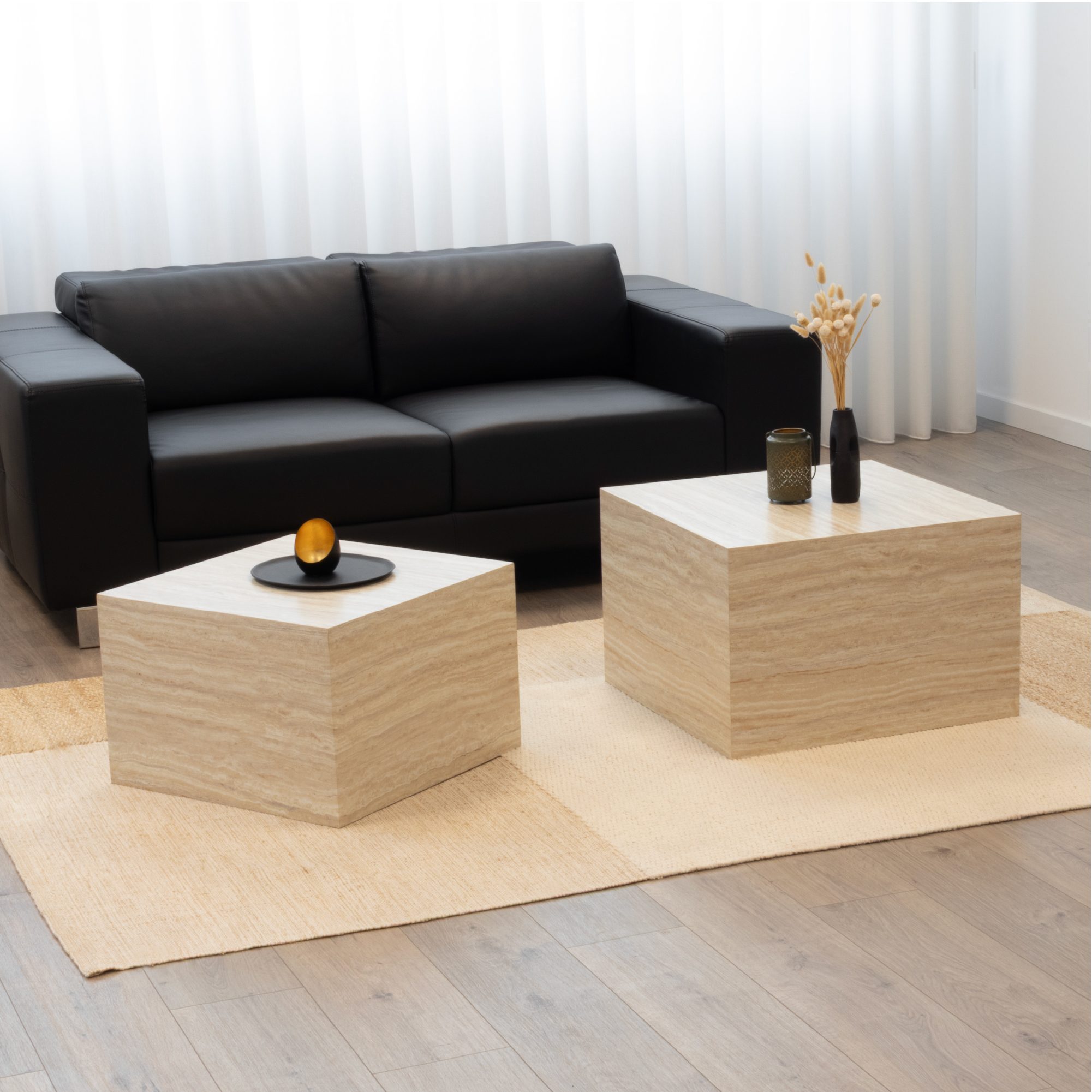 Couchtische / Beistelltisch TANEDA in Beige mit dekorativer Maserung - 2er Set