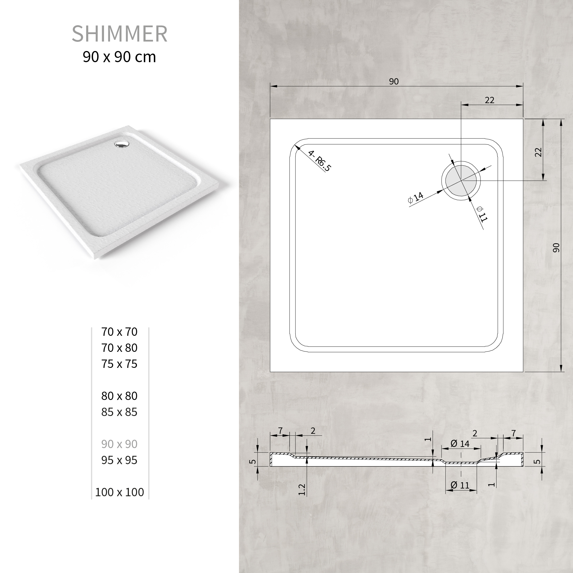 Shimmer-Corner-90x90.jpg Duschwanne Shimmer STONE aus Sanitäracryl inkl. Ablaufgarnitur - Weiß