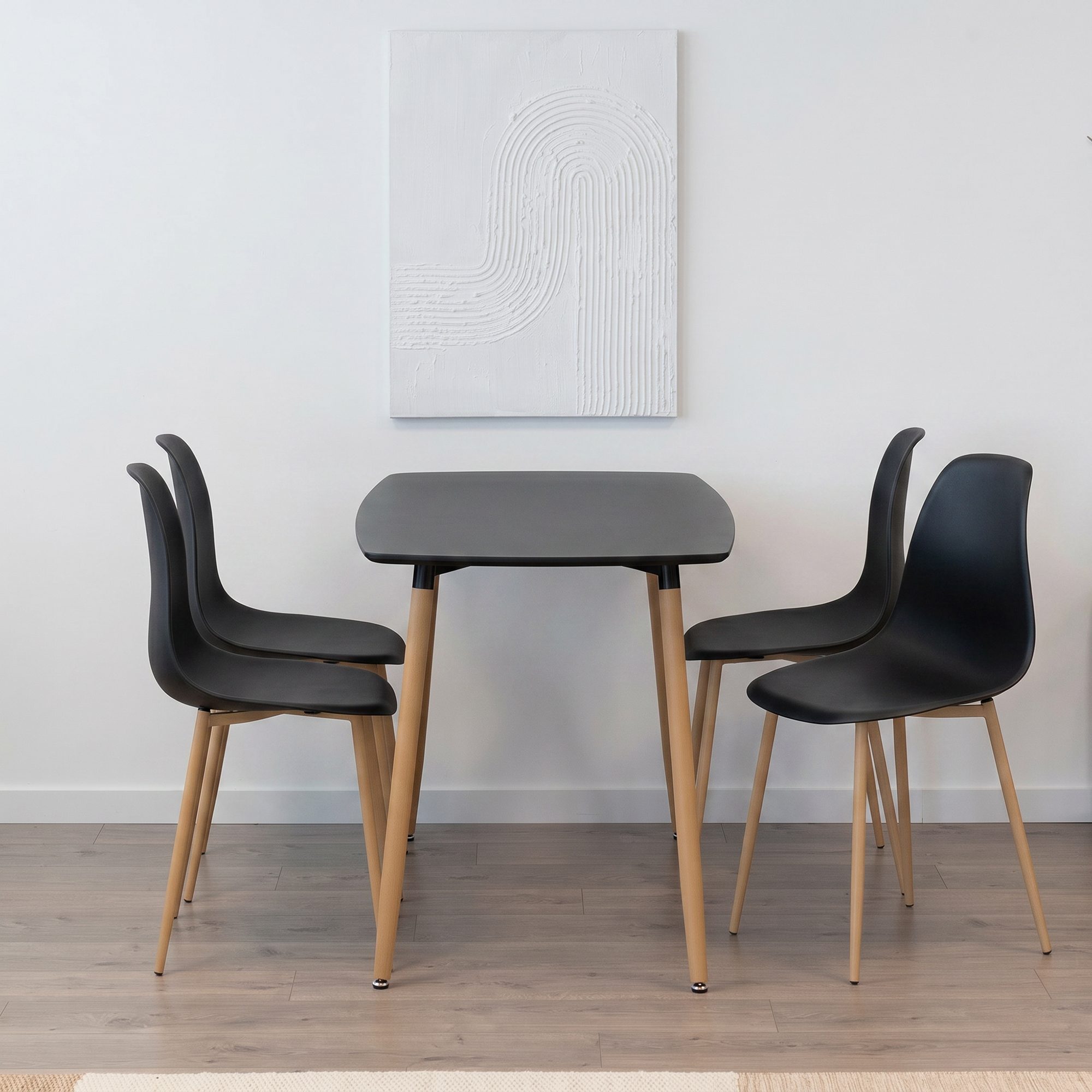 Set Tisch Felicia + 4 Stühle Hemans Schwarz