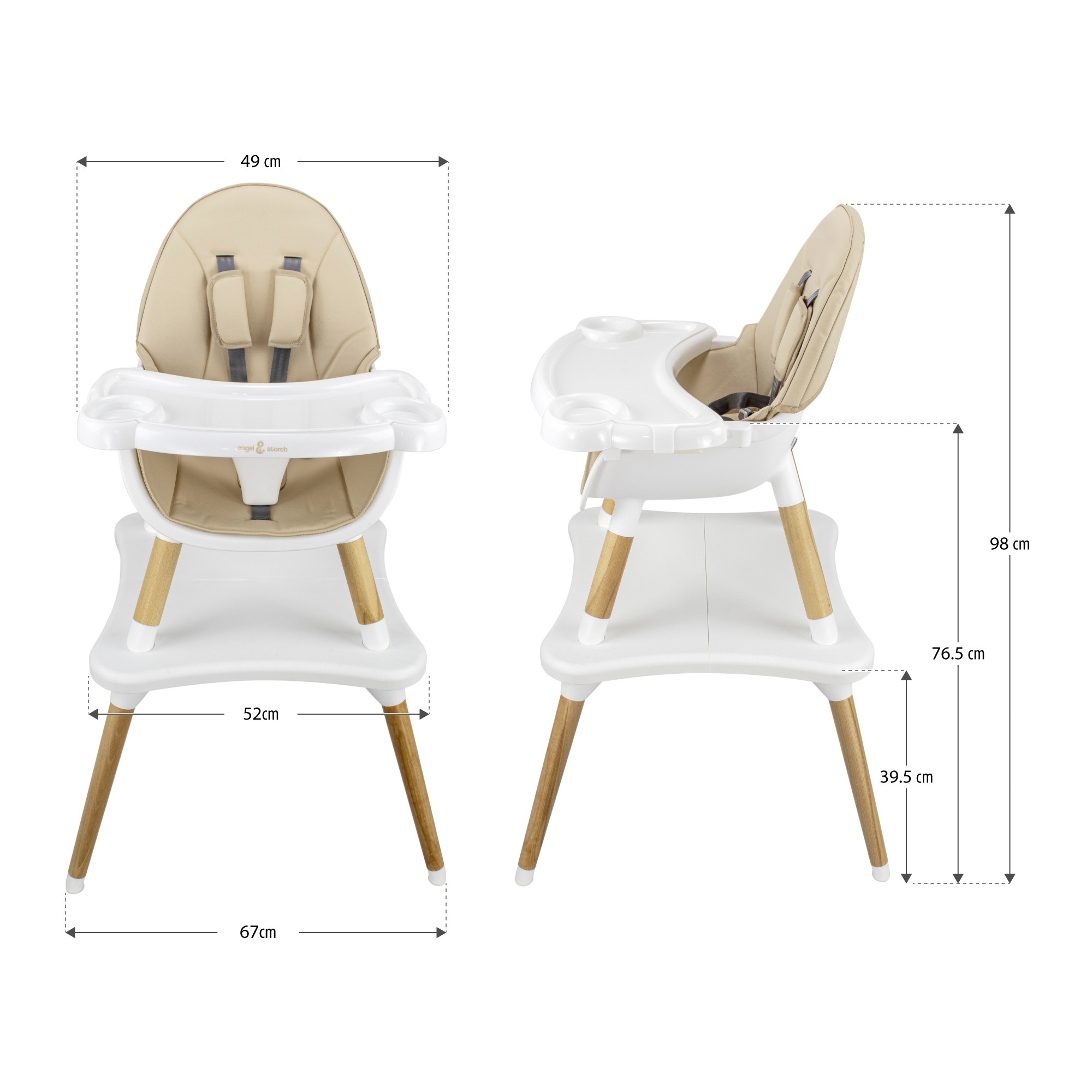 Kinderhochstuhl MIKA Babystuhl mit Esstablett und Stuhl + Tisch Set Beige