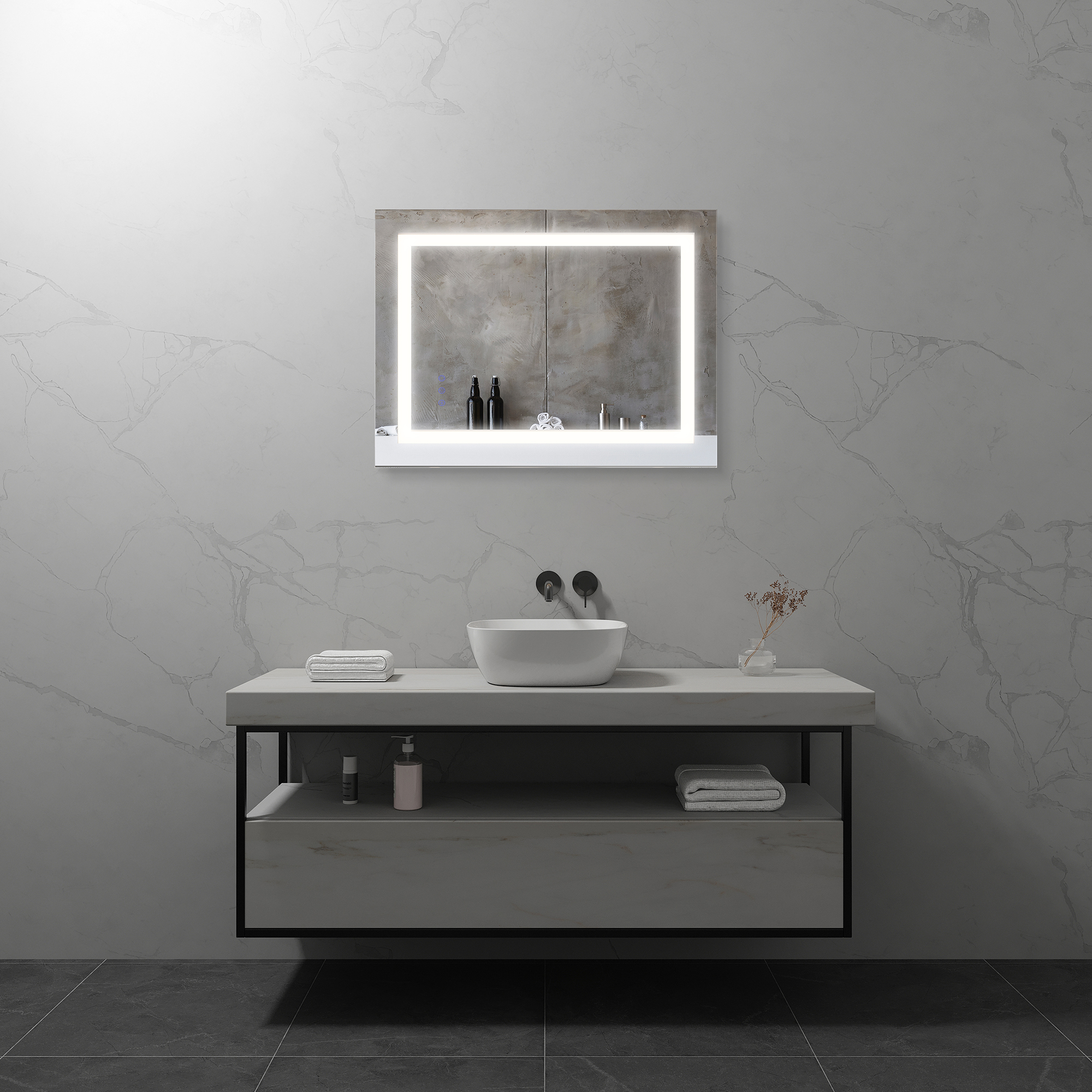 LED Badezimmer Spiegel Oblong mit dimmbarer Beleuchtung, Antibeschlag-Funktion und Farbwechsel