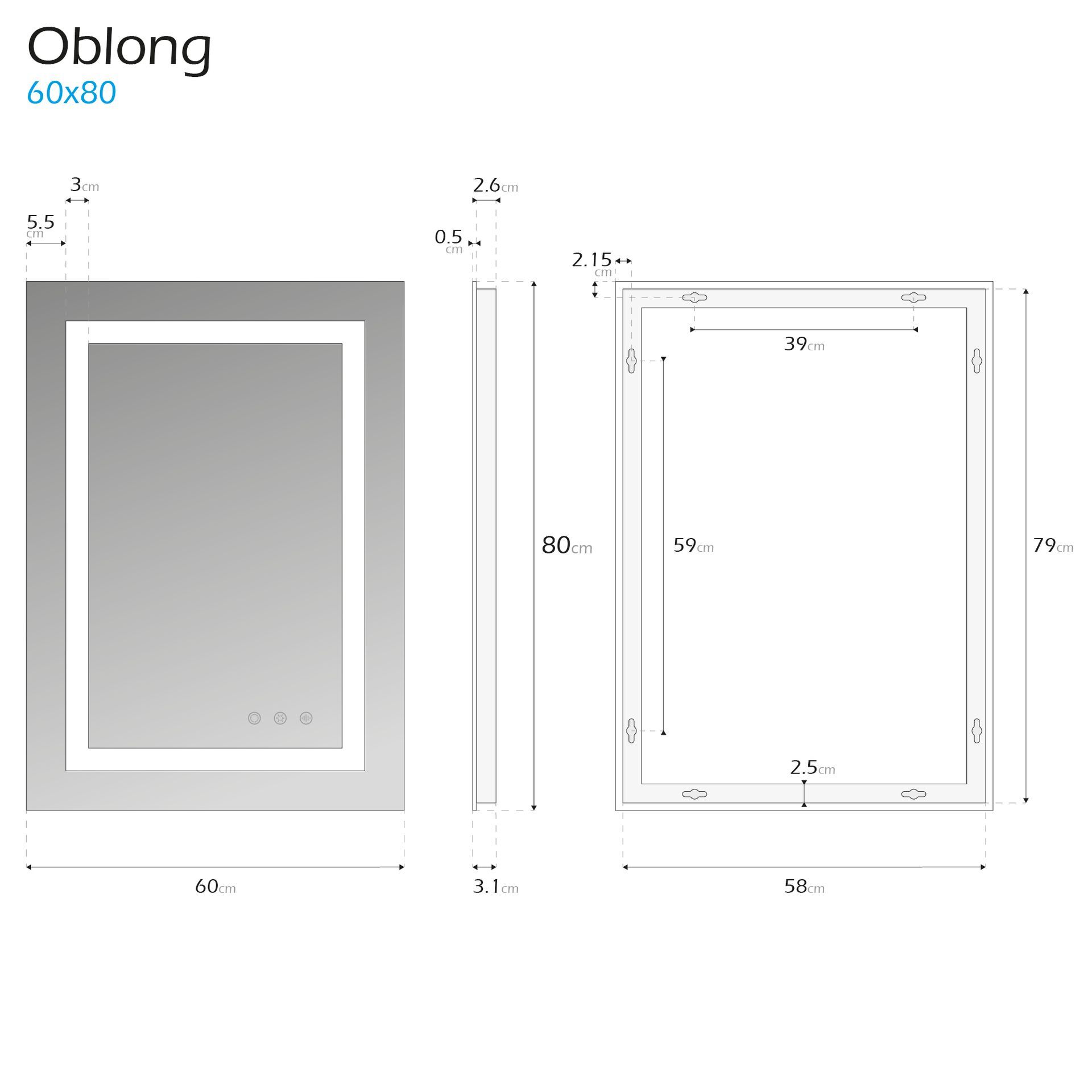 LED Badezimmer Spiegel Oblong mit dimmbarer Beleuchtung, Antibeschlag-Funktion und Farbwechsel Oblong – LED Badezimmer Spiegel mit dimmbarer Beleuchtung, Antibeschlag-Funktion und Farbwechsel