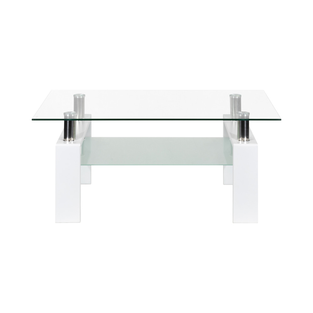 Couchtisch PORTER aus Glas/Metall mit weißem Holz Couchtisch PORTER aus Glas/Metall mit weißem Holz