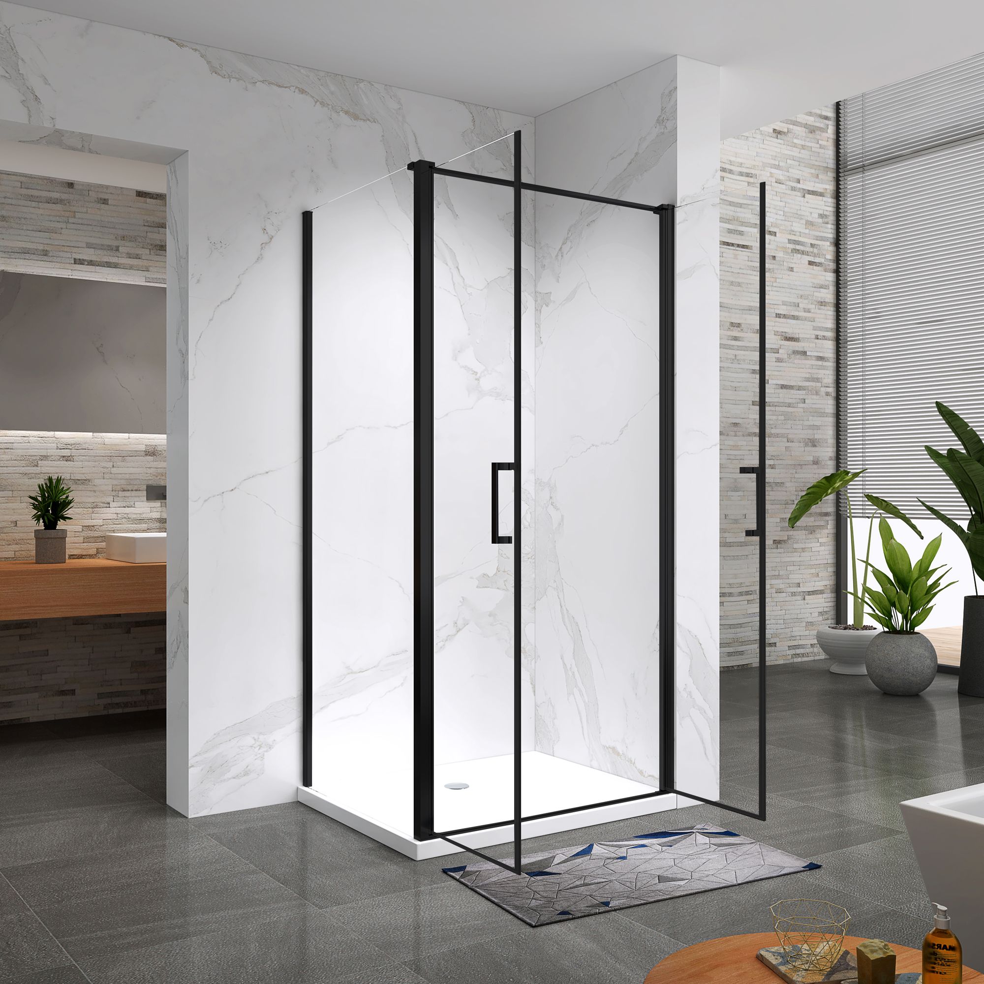 Shower Door Lara with Hinged Doors and Stainless Steel Handles, 68-104 cm, made of ESG Safety Glass Shower Door Lara with Hinged Doors and Stainless Steel Handles, 68-104 cm, made of ESG Safety Glass