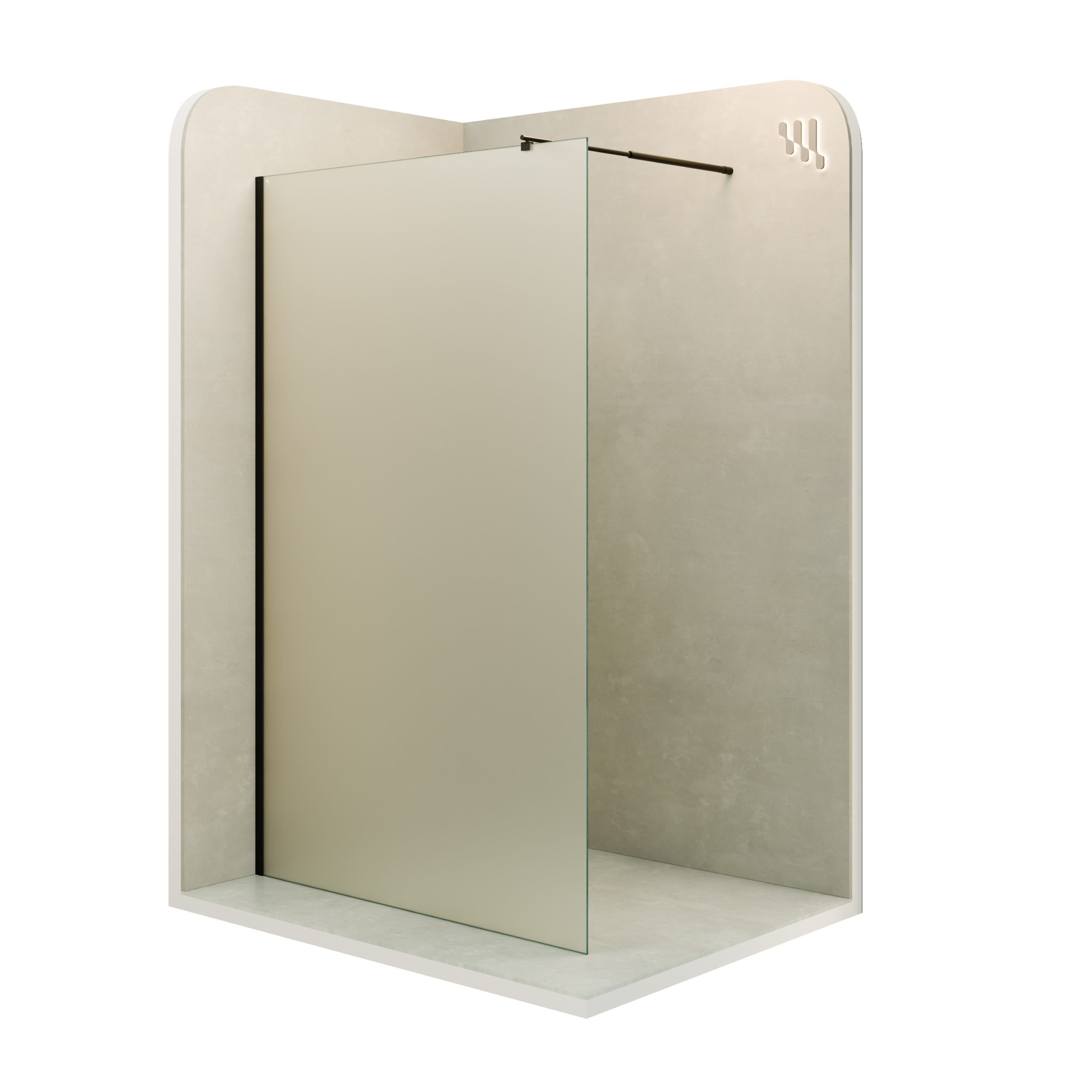 Walk-In Shower Fiona made of 10 mm thick satin-finished ESG safety glass with a black aluminum profile.