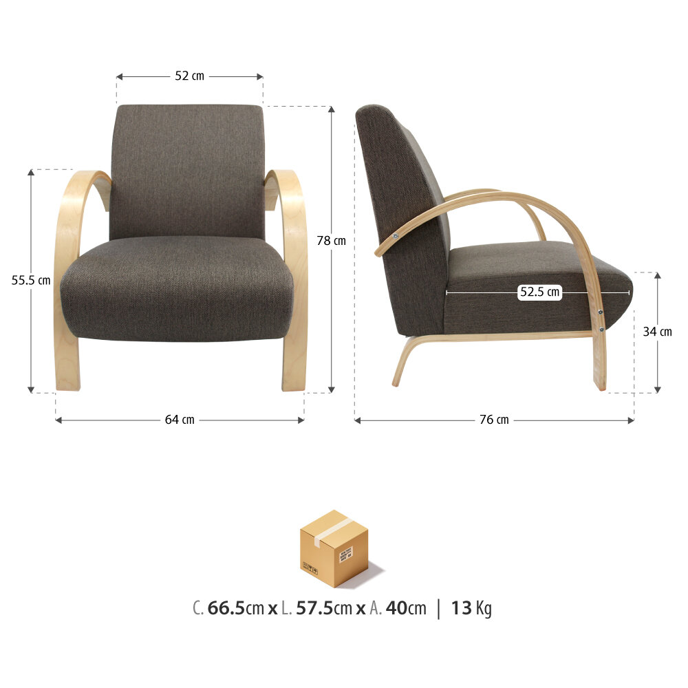 Polstersessel Lounge Sessel mit hochwertigem gepolsterten Stoffbezug - Grau