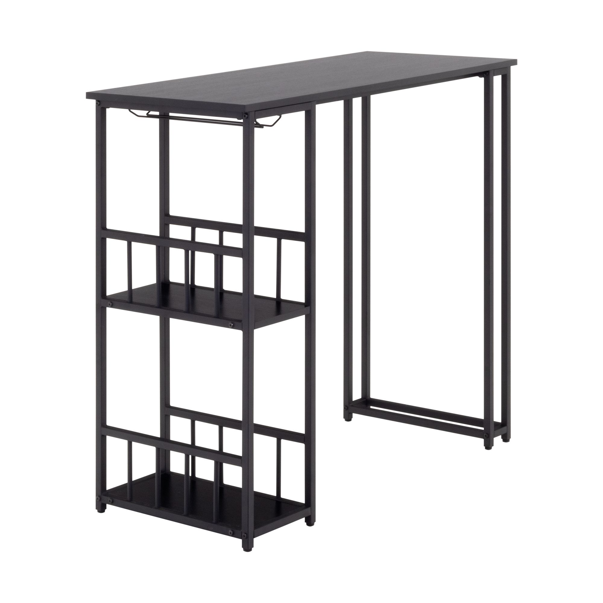 i-flair Stehtisch Bartisch Gavin – Stehtisch mit Stahlrahmen und 2 Ablageflächen & Glashalter Schwarz