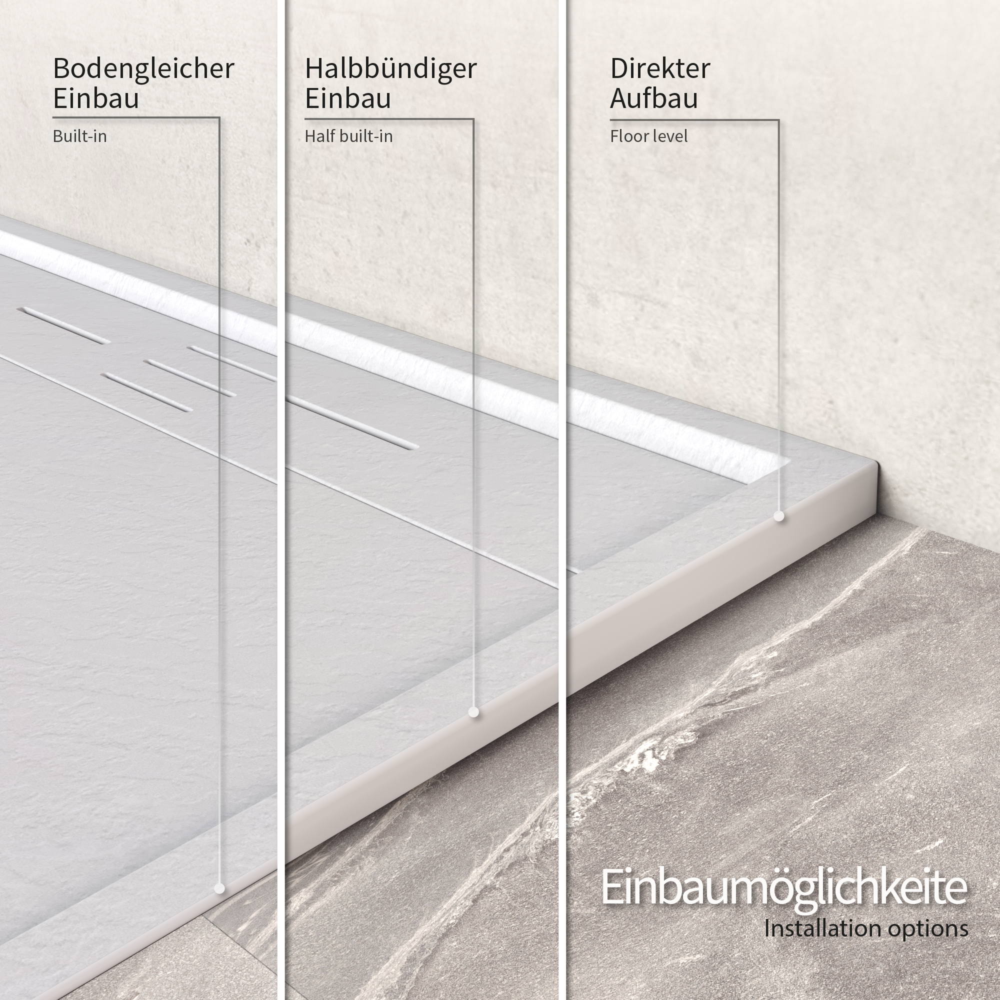 Shower Tray Shimmer STONE made of sanitary acrylic including drainage set - White
