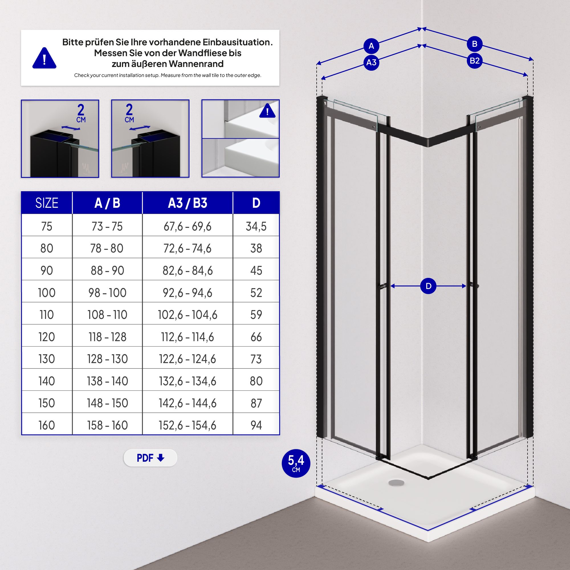 Corner Entry Kaylee BLACK with Sliding Doors made of ESG Safety Glass