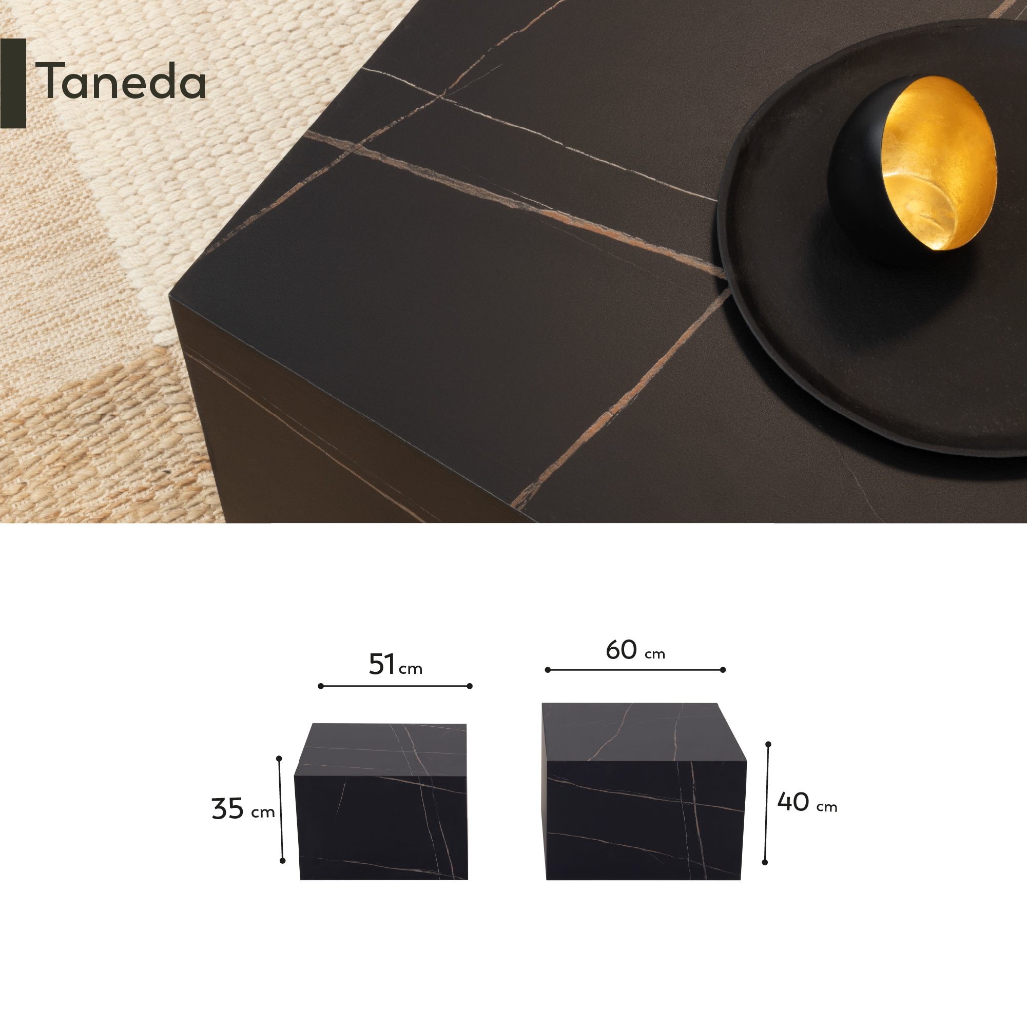 Couchtische / Beistelltisch TANEDA in Schwarz mit dekorativer Maserung - 2er Set