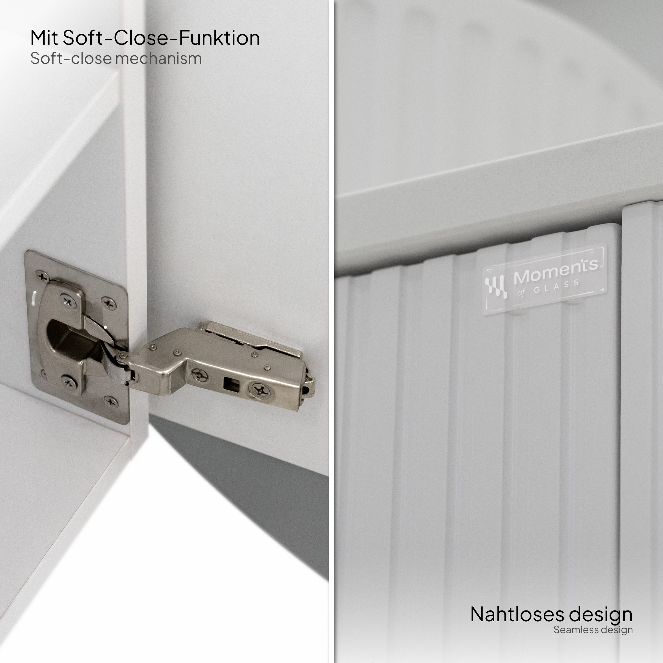 Badmöbel-Set Maia White, wandhängend, mit Steinplatte und Waschtisch aus Mineralguss sowie LED-Spiegel mit Antibeschlagfunktion, gerillte Textur Badmöbel-Set Maia White, wandhängend, mit Steinplatte und Waschtisch aus Mineralguss sowie LED-Spiegel mit Antibeschlagfunktion, gerillte Textur