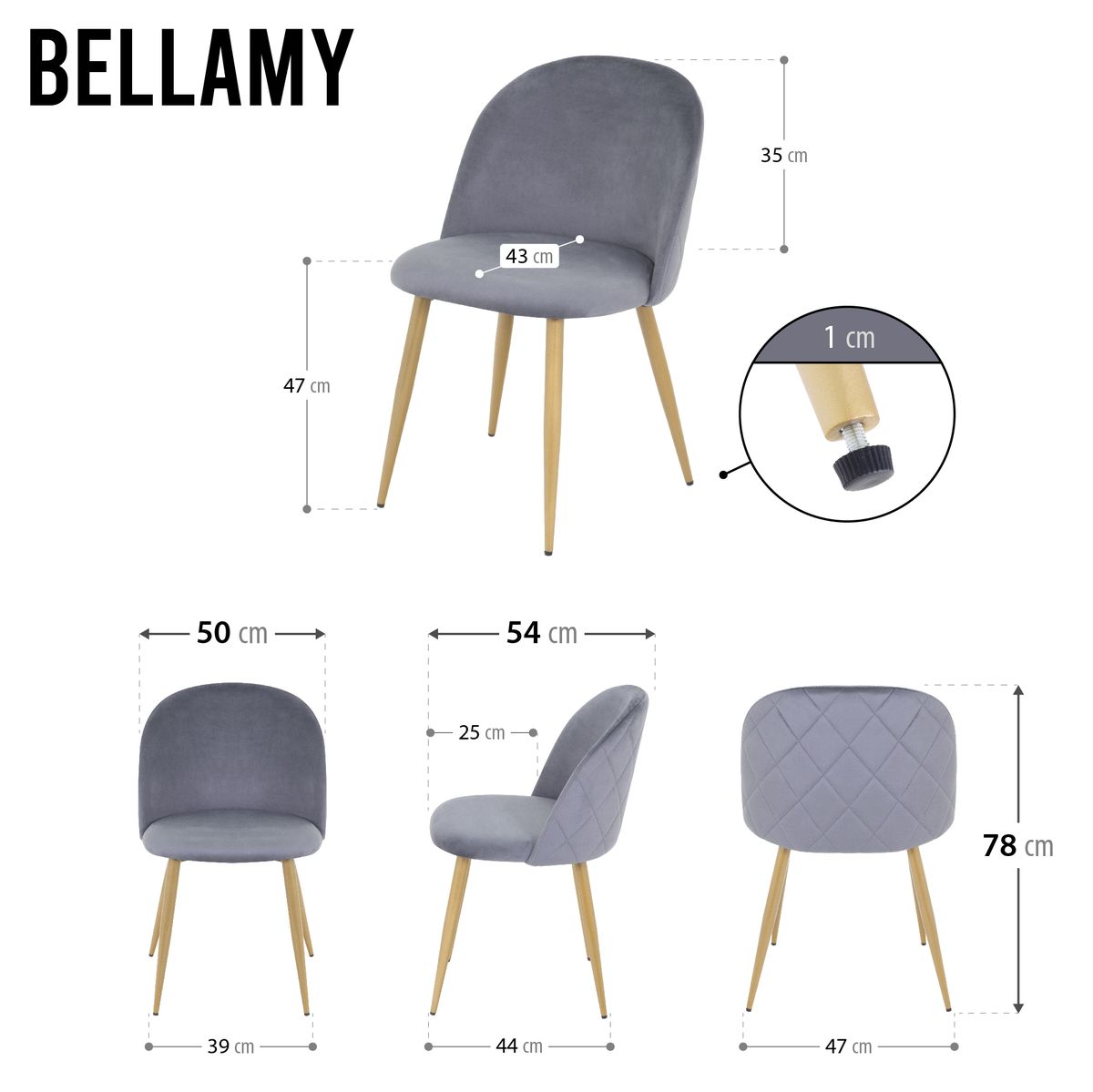 Esszimmerstuhl Wohnzimmerstuhl Bellamy Grau-Holz aus Samt Velour Esszimmerstuhl Wohnzimmerstuhl Bellamy Grau-Holz aus Samt Velour