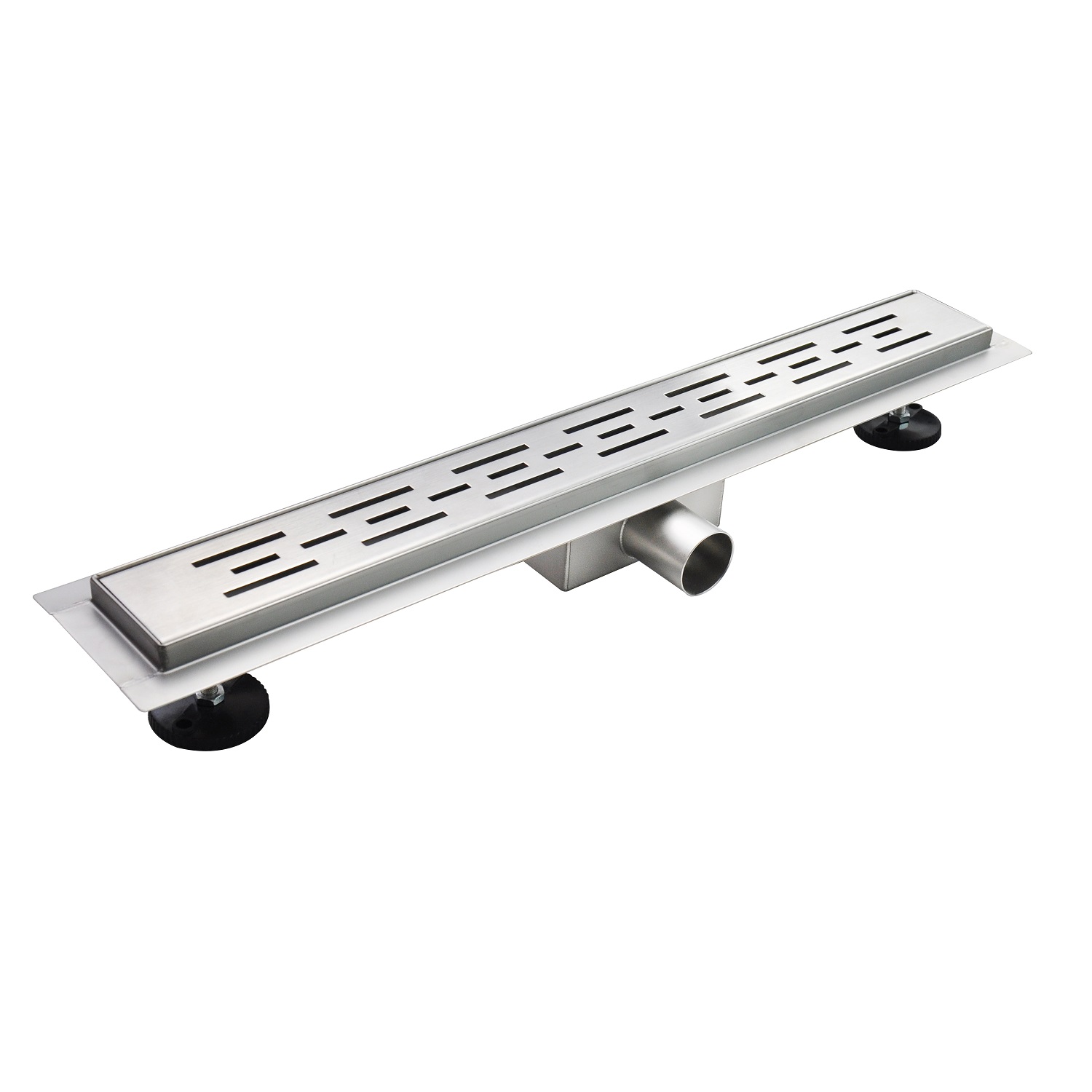 Duschrinne R8 aus Edelstahl für flache Installation mit Schlitzmuster Channel – Shower R8 in Stainless Steel for Low-Profile Installation with Slot Pattern