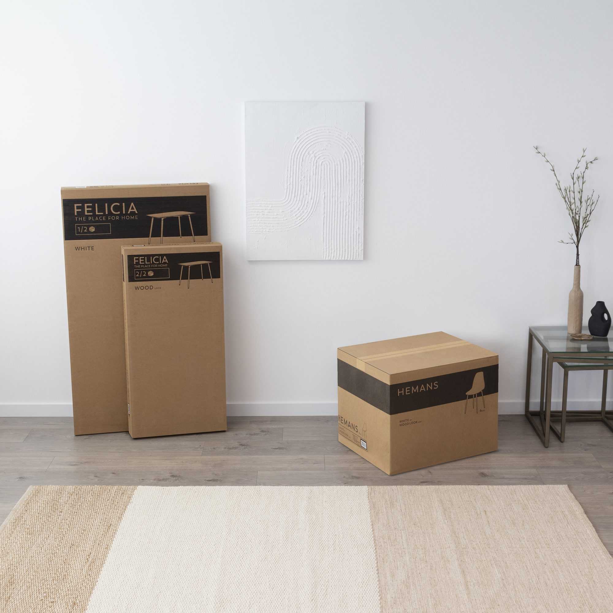 Set Tisch Felicia + 4 Stühle Hemans Weiß Set Tisch Felicia + 4 Stühle Hemans Schwarz