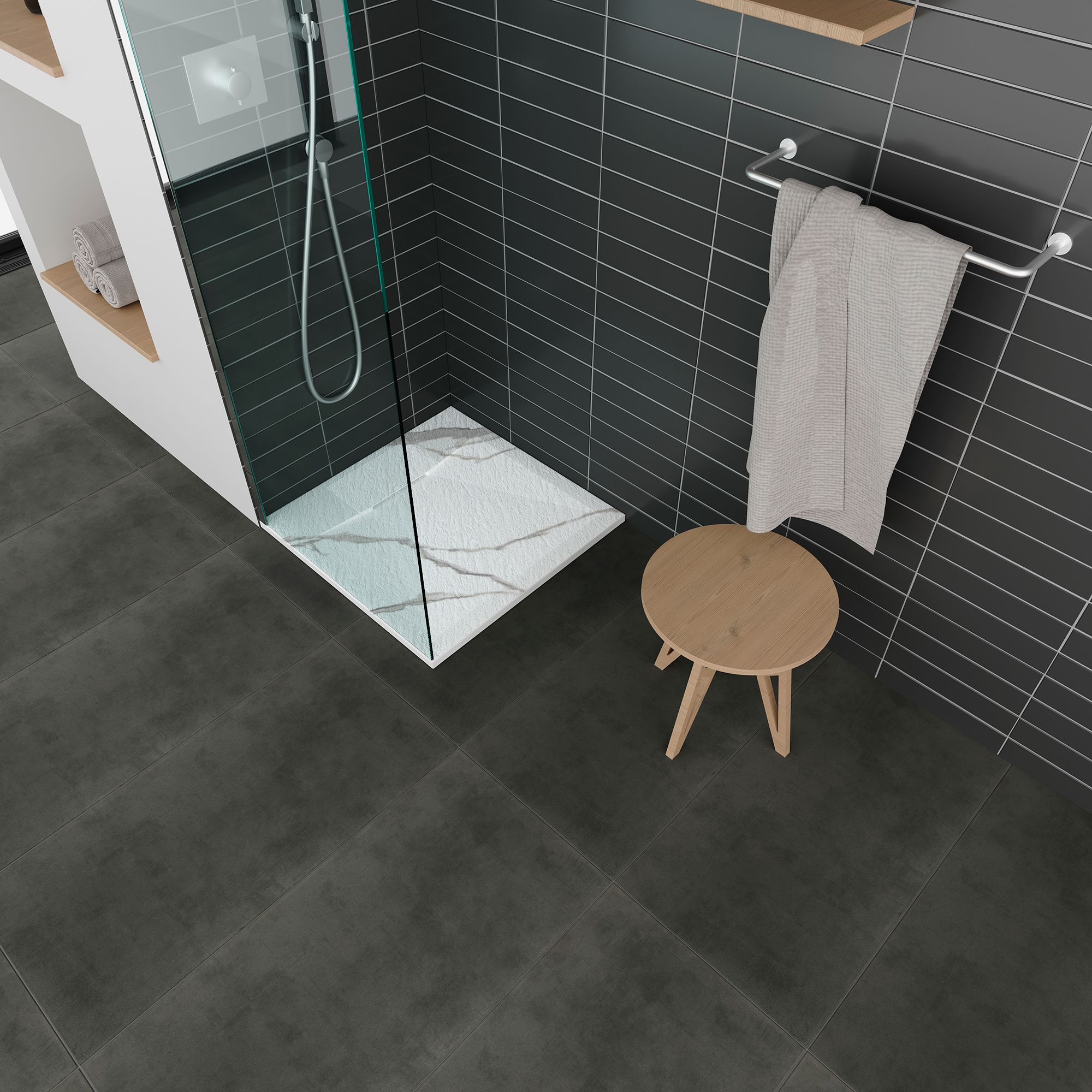 SMC Duschwanne Polar in Marmor-Optik inkl. Ablaufgarnitur - Weiß 90x90 cm