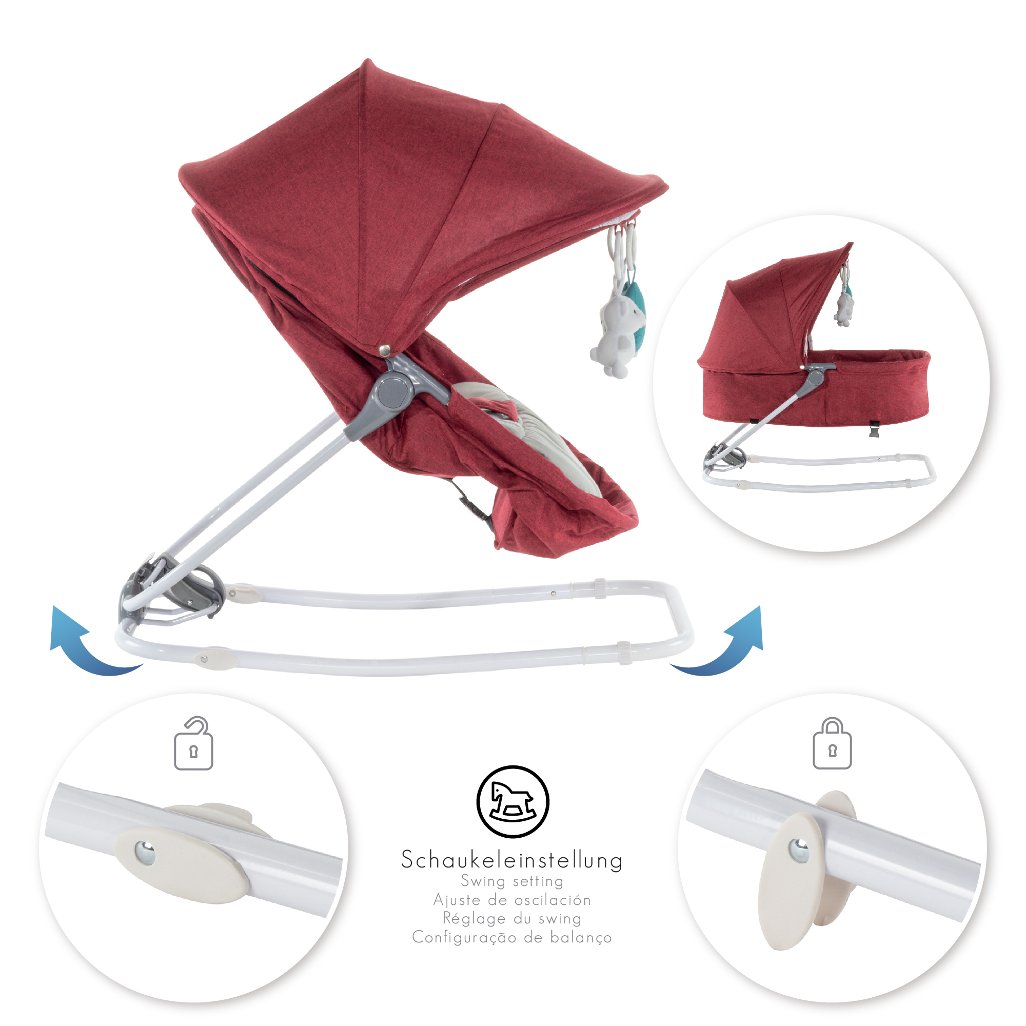 Babywippe PAVO mit Wiegenfunktion und Spielebogen