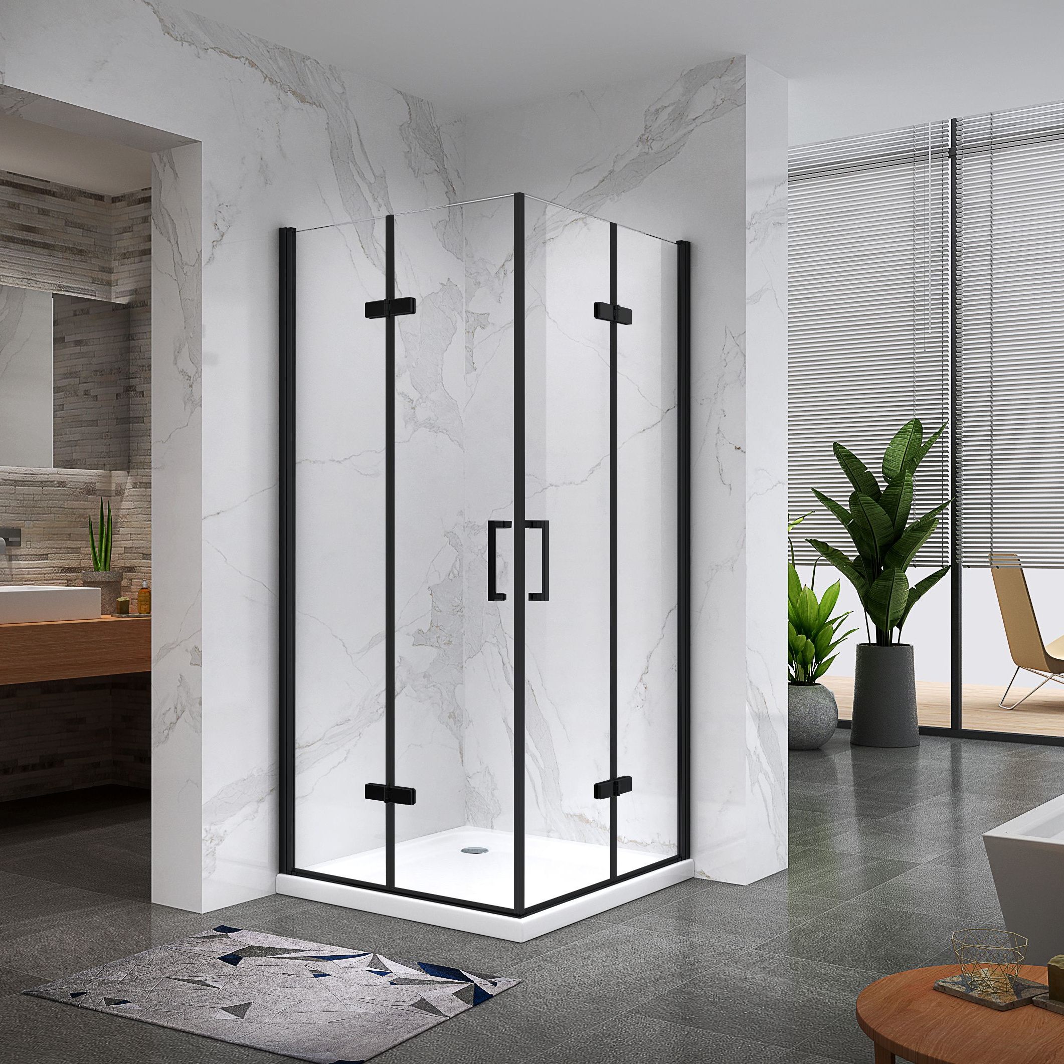 Corner Entry Matilde BLACK with Folding Doors made of ESG Safety Glass Corner Entry Matilde BLACK with Folding Doors made of ESG Safety Glass