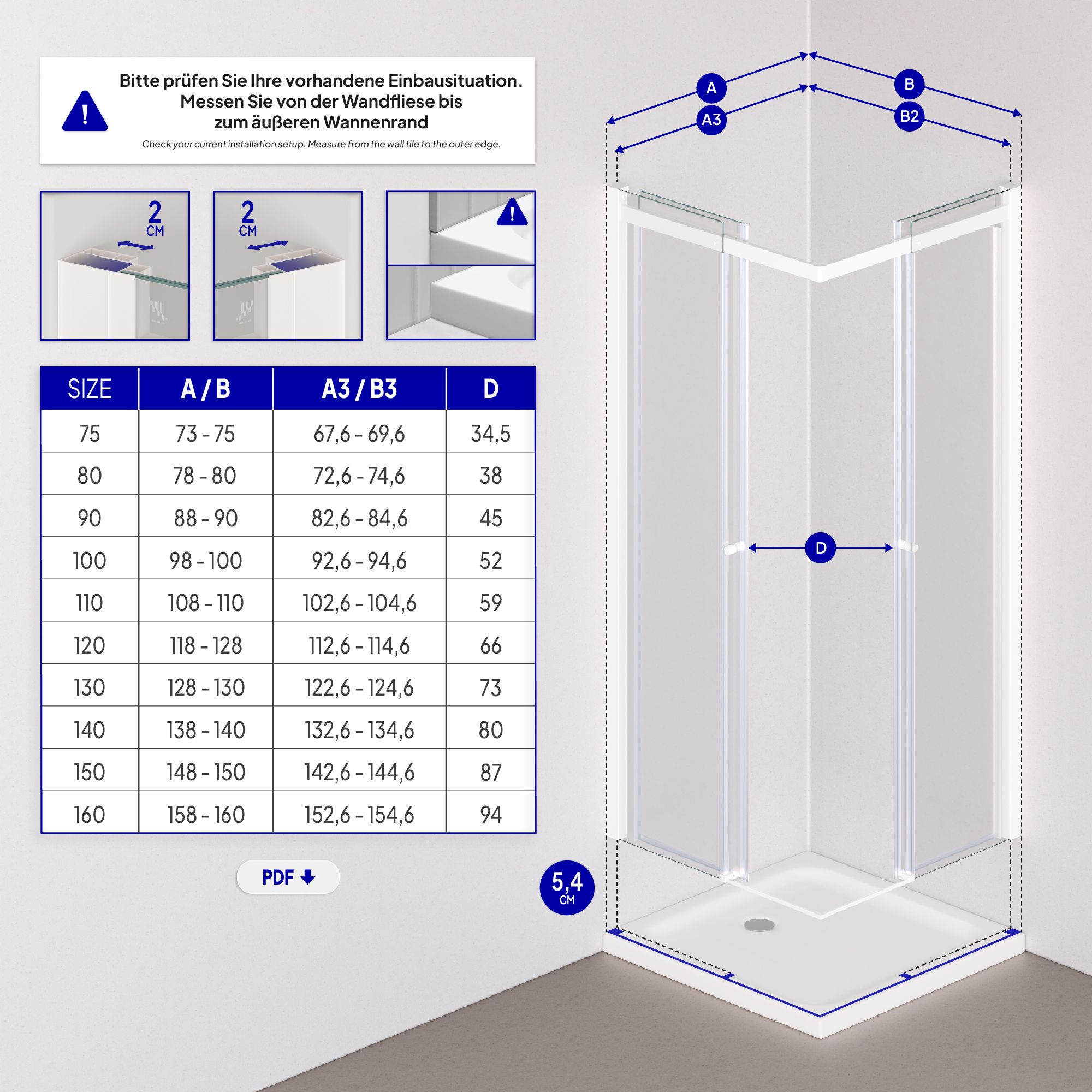 Corner Entry Kaylee WHITE with Sliding Doors made of ESG Safety Glass