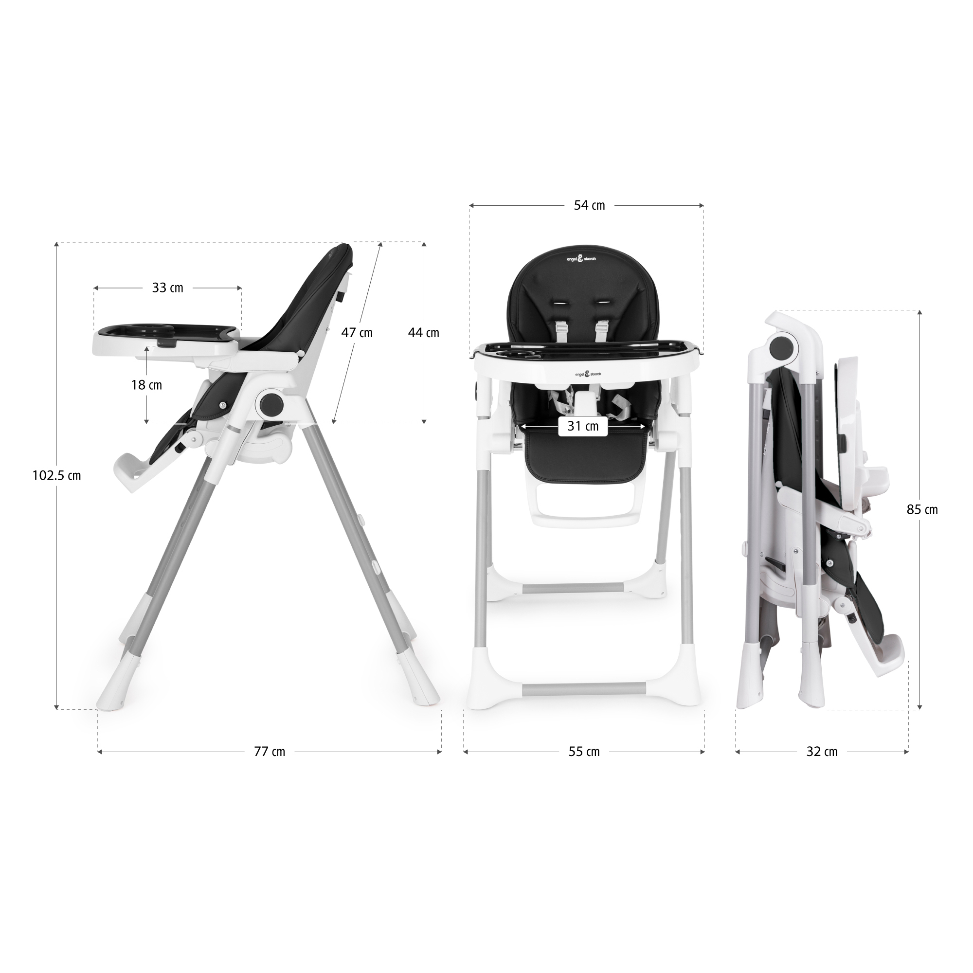 Kinderhochstuhl TANELI Babystuhl Verstellbar Klappbar inkl. Spielebogen Schwarz