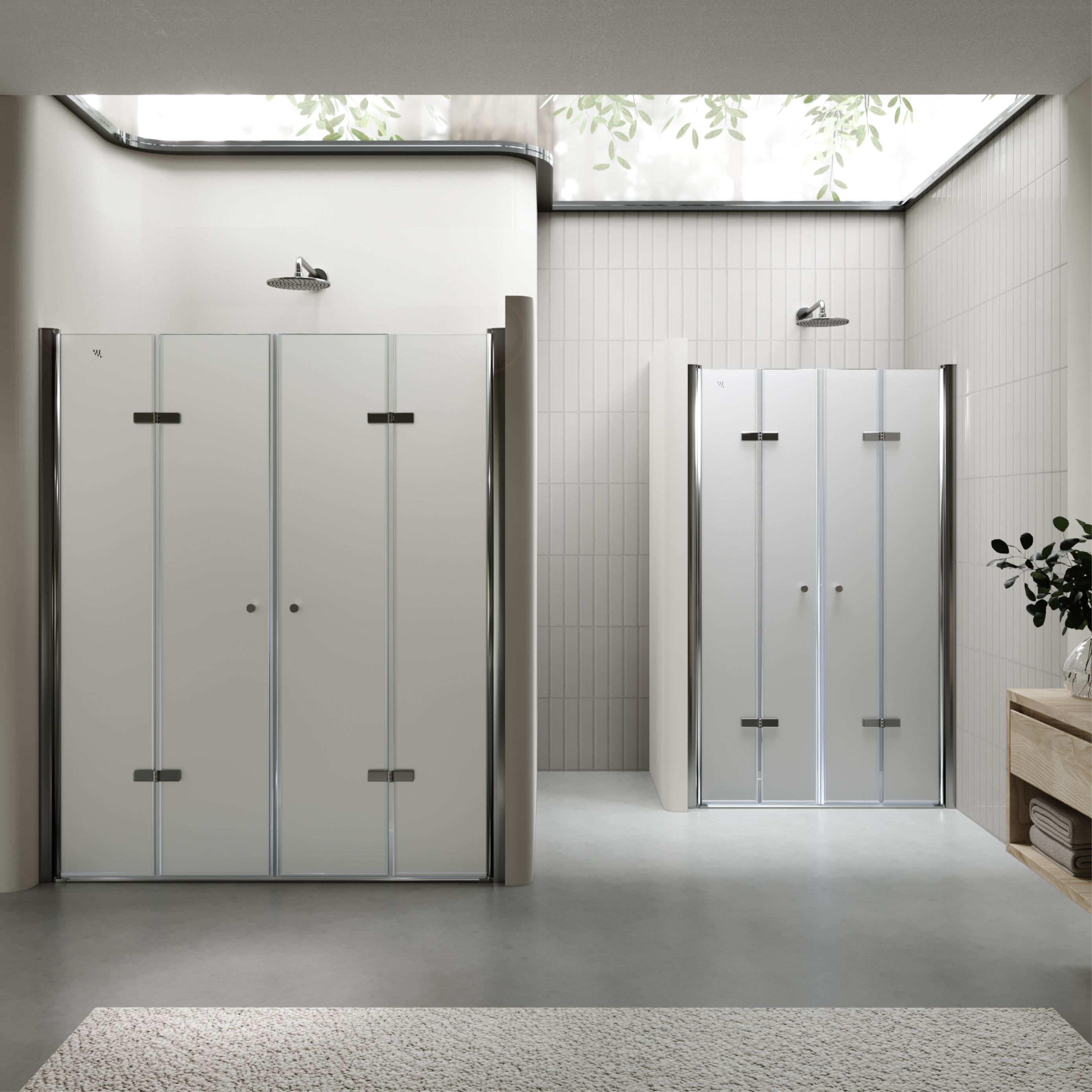Shower Door Lena with Folding Panels Made of Satin-Finished ESG Safety Glass