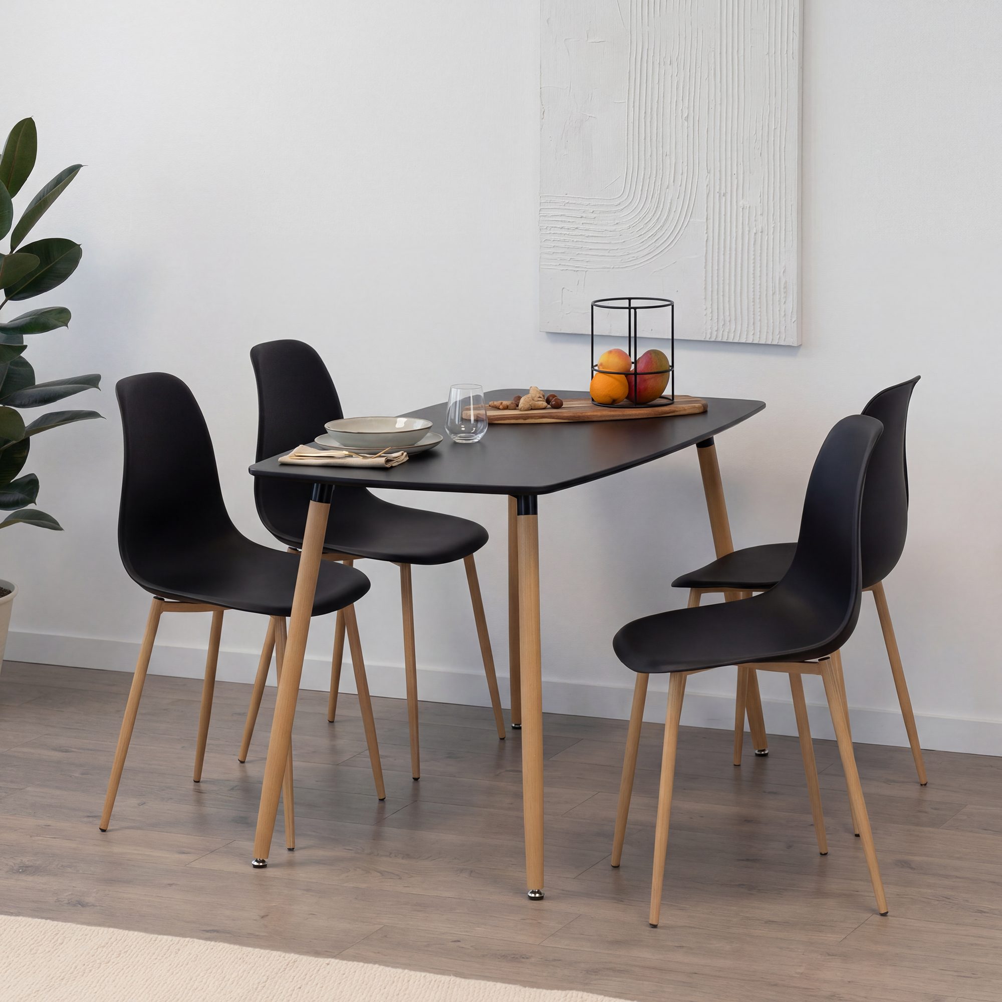 Set Tisch Felicia + 4 Stühle Hemans Schwarz