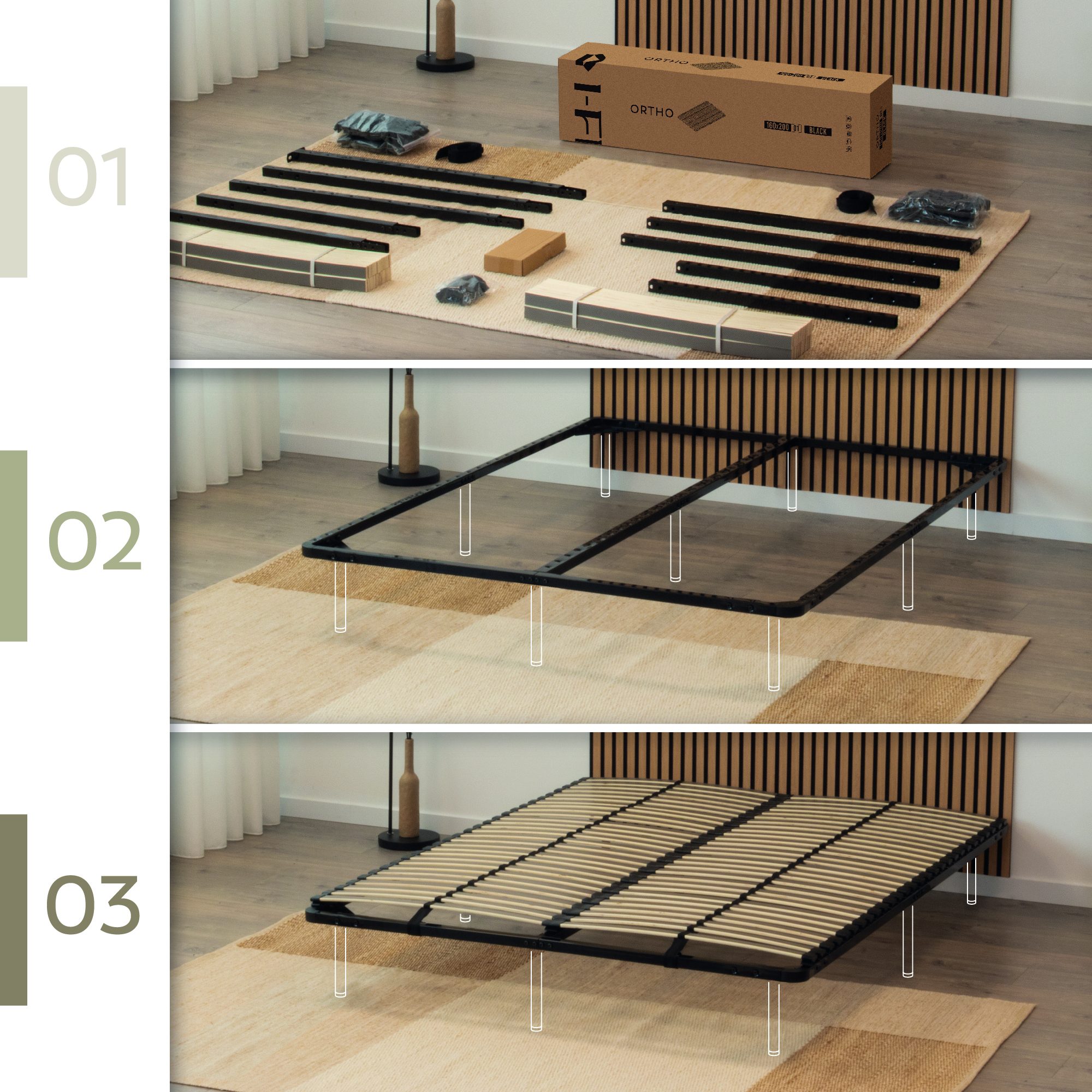 Slatted Frame ORTHO with Sturdy Metal Frame - Suitable for All Mattresses