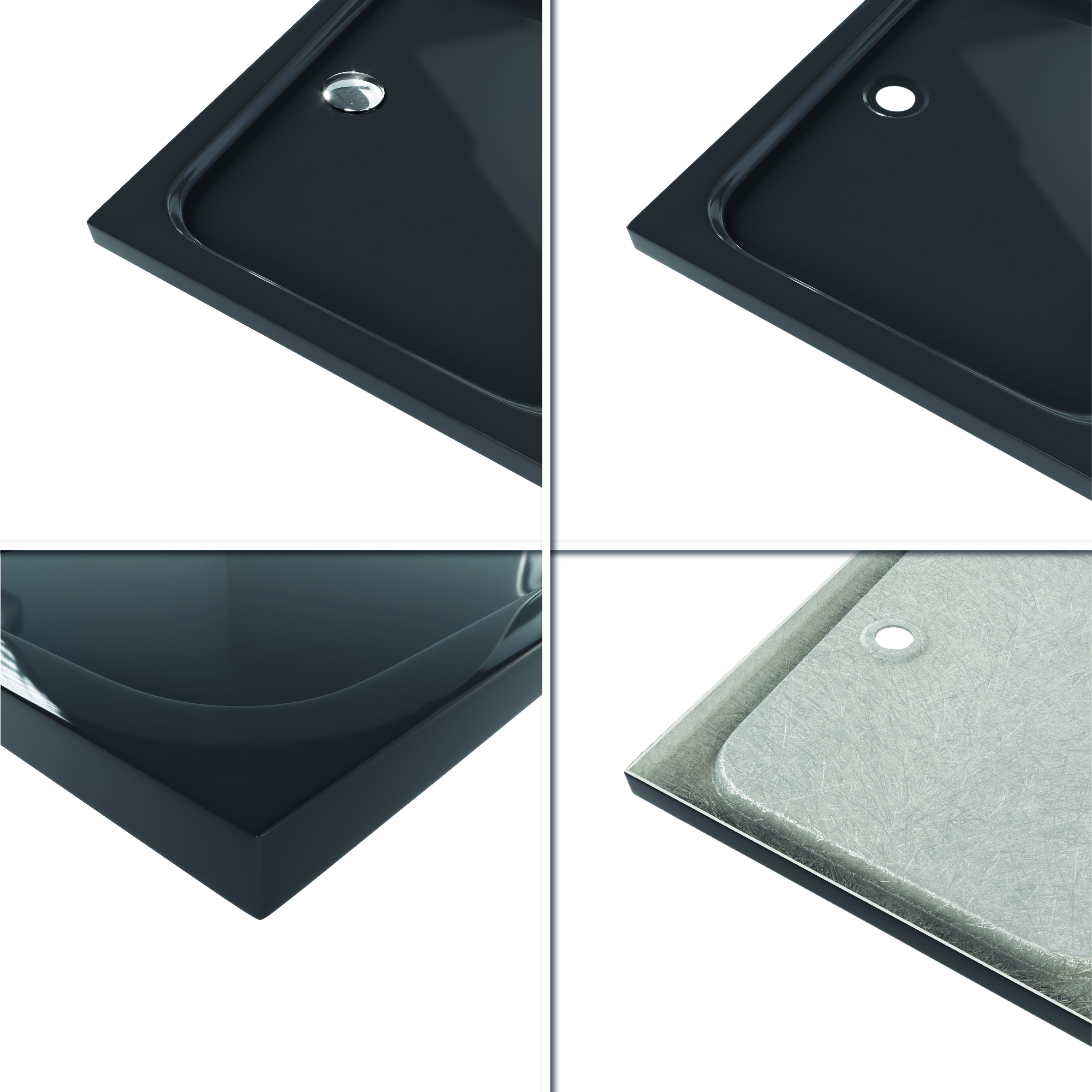 Duschwanne Shimmer aus Sanitäracryl inkl. Ablaufgarnitur - Schwarz