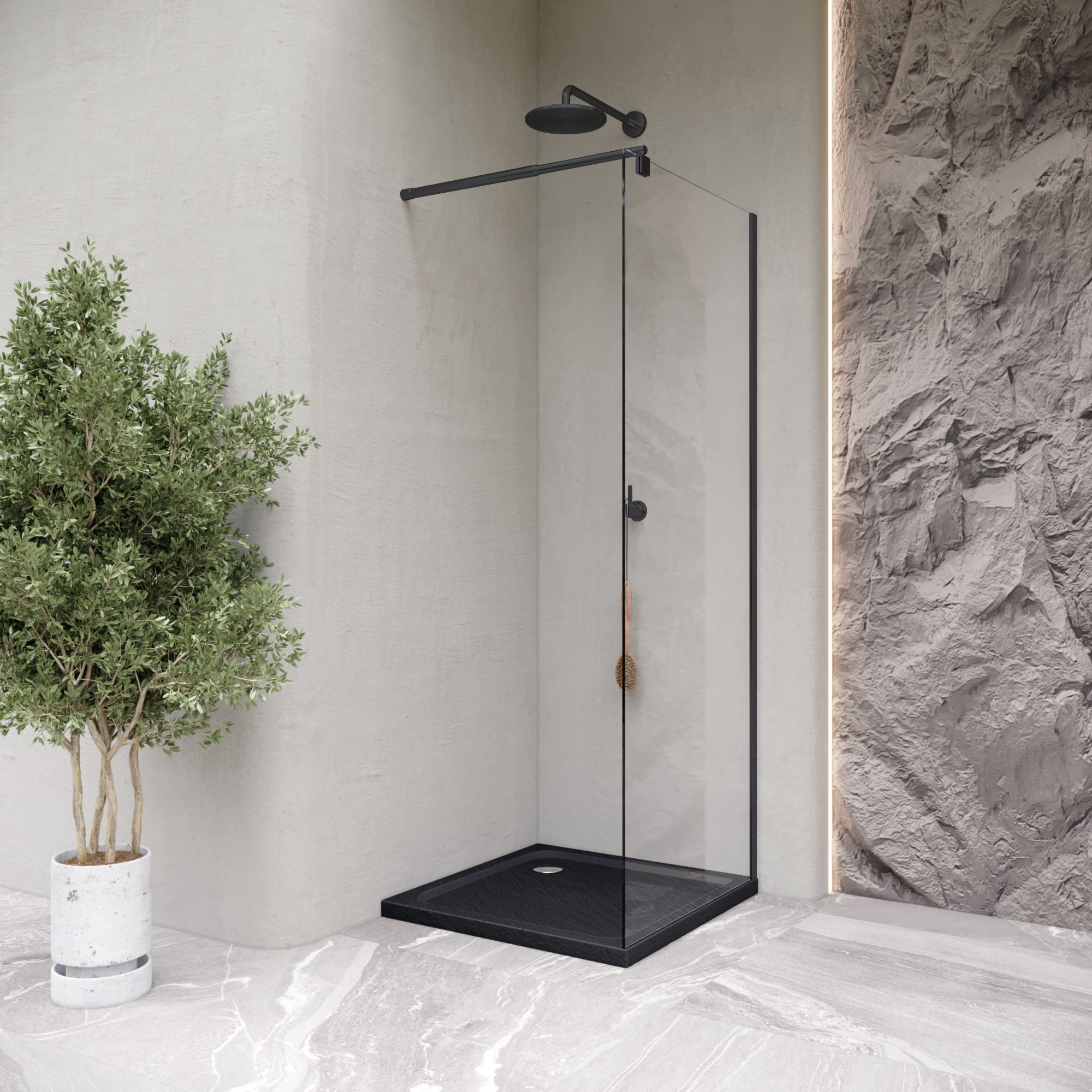 Duschwanne Shimmer STONE aus Sanitäracryl inkl. Ablaufgarnitur - Schwarz