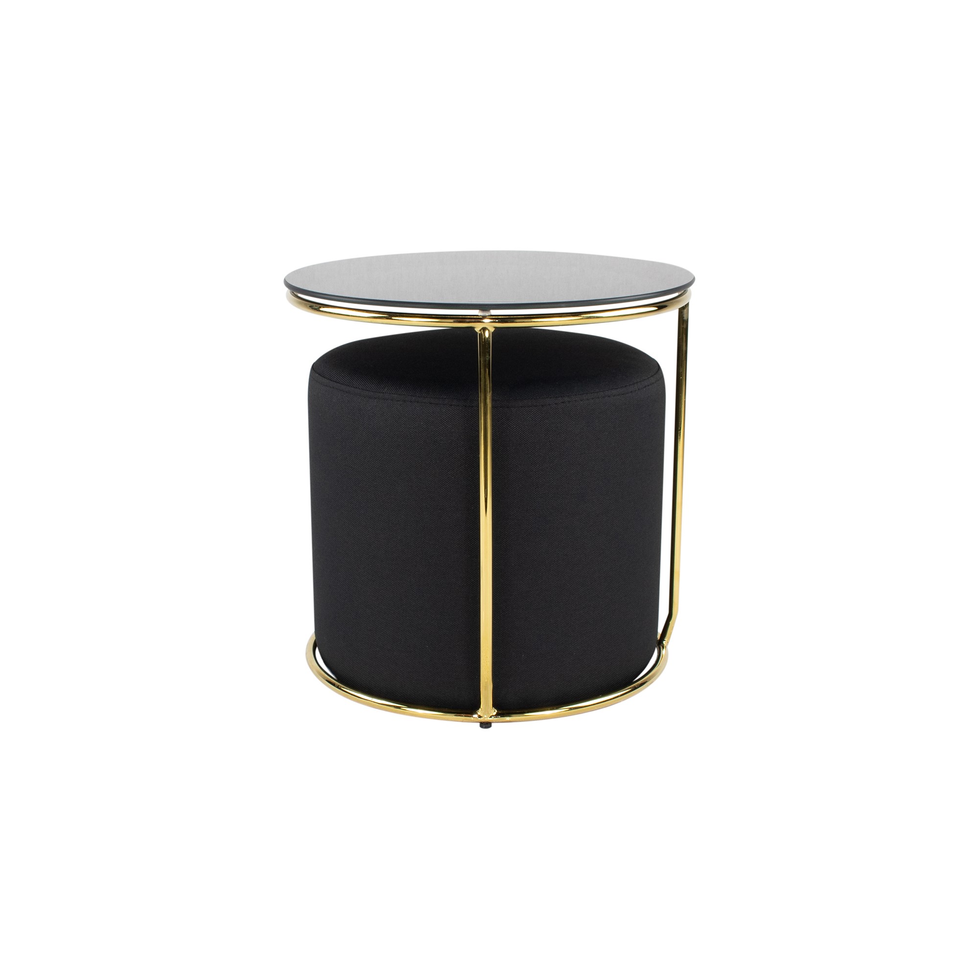 Beistelltisch mit Hocker JASPER runder Couchtisch 40x40 cm Gold-Schwarz N3 JASPER – Side Table with Stool - Round Coffee Table 40x40 cm Gold-Black N3