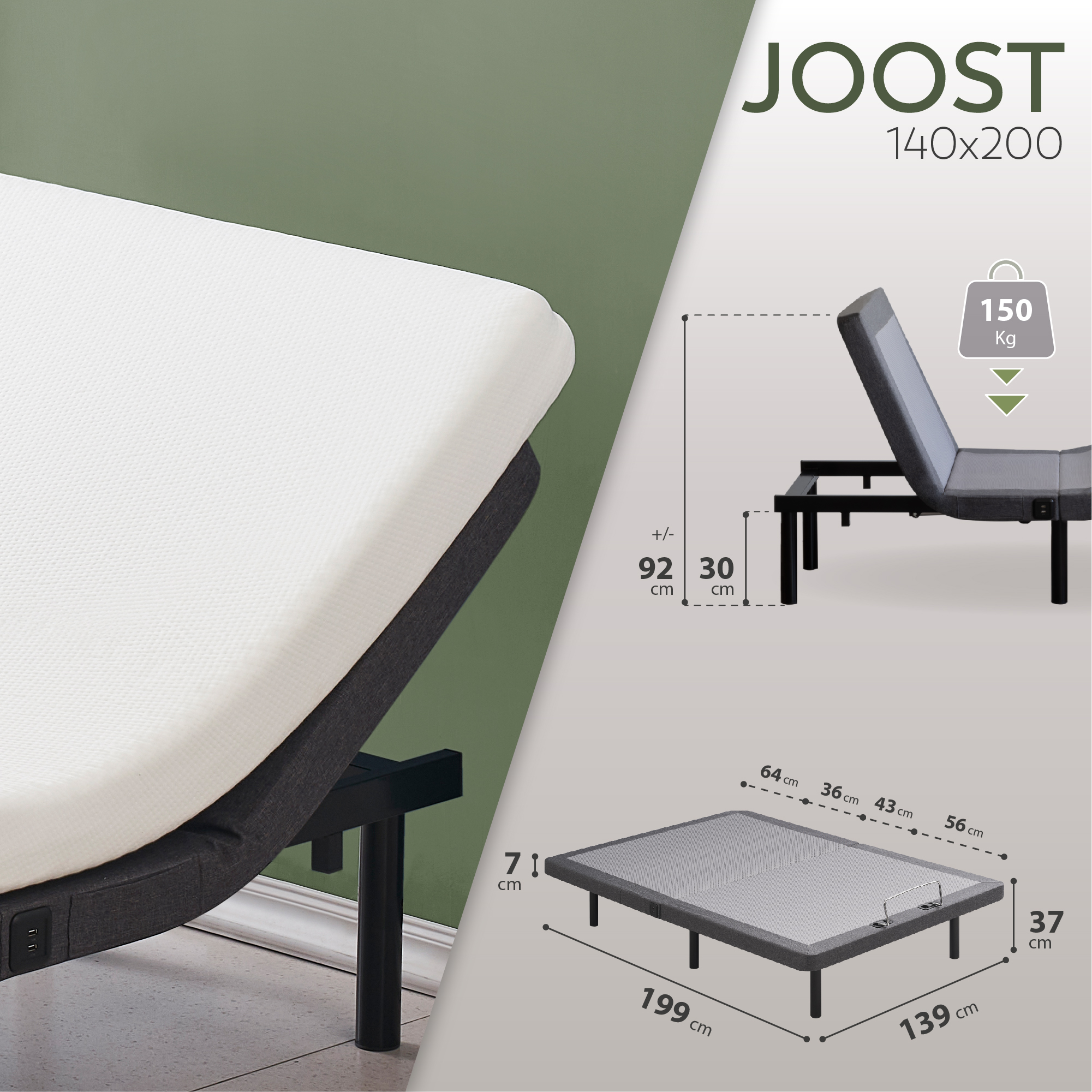 Joost elektrischer Premium Lattenrost mit 4-stufiger Massagefunktion