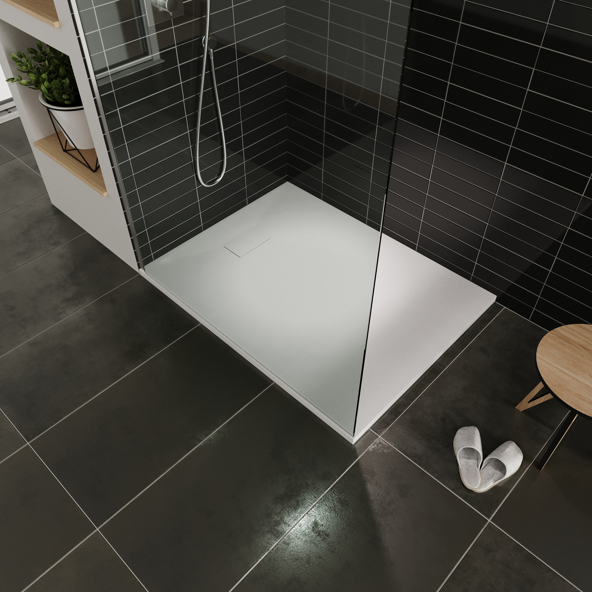 SMC Duschwanne Boreal in Stein-Optik inkl. Ablaufgarnitur - Weiß SMC Boreal Shower Tray in Stone Look with Drain Assembly - White