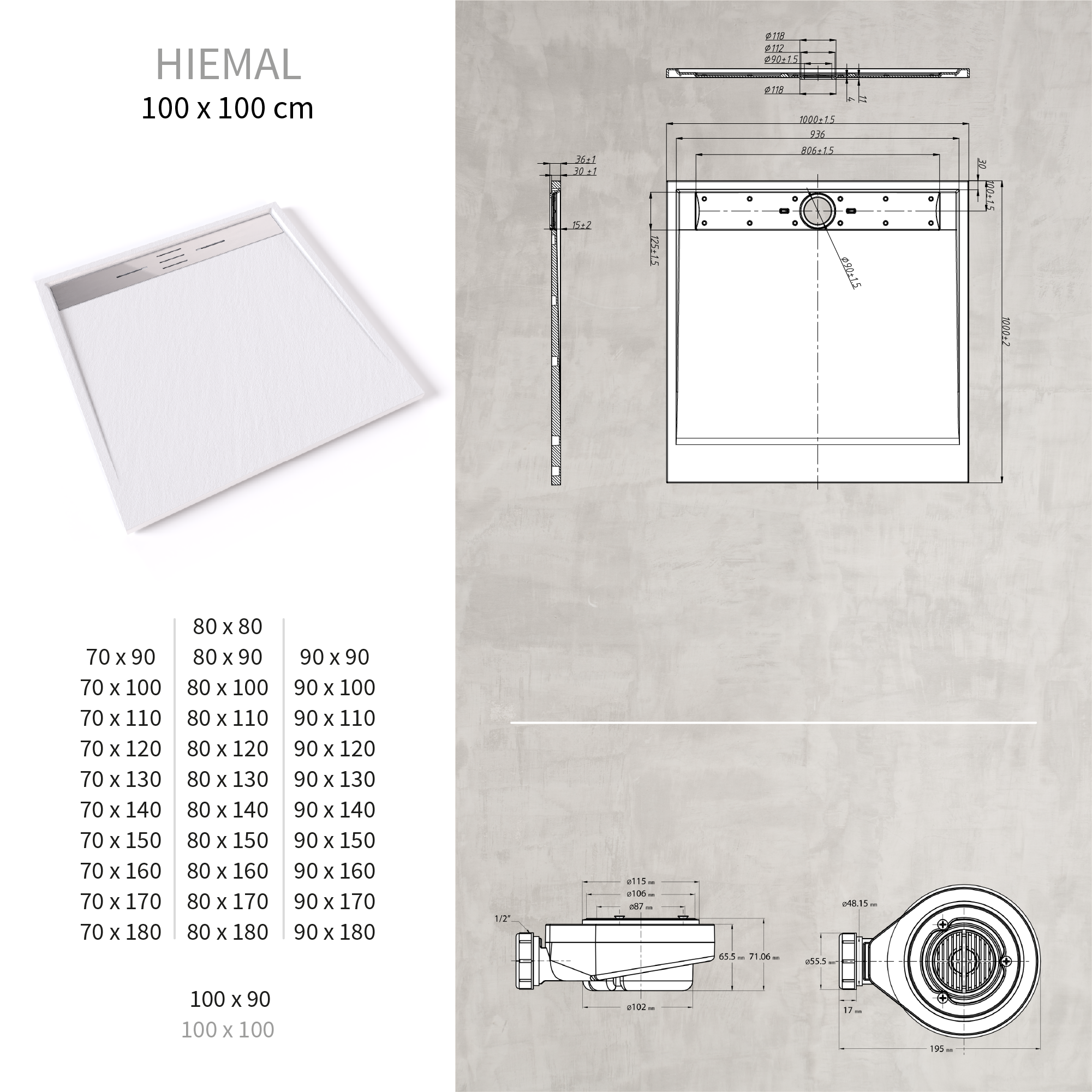 SMC Duschwanne Hiemal in Schieferoptik inkl. Ablaufgarnitur Weiß 100x100 cm SMC Duschwanne Hiemal in Schieferoptik inkl. Ablaufgarnitur Weiß 100x100 cm