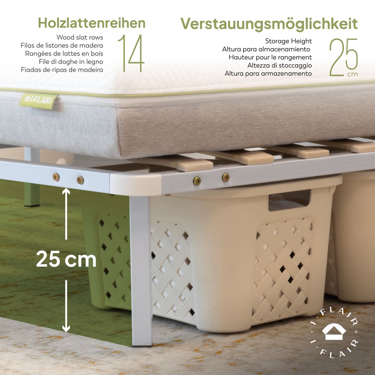 Gästebett Metallbett Namara White mit Stauraum 90x200cm