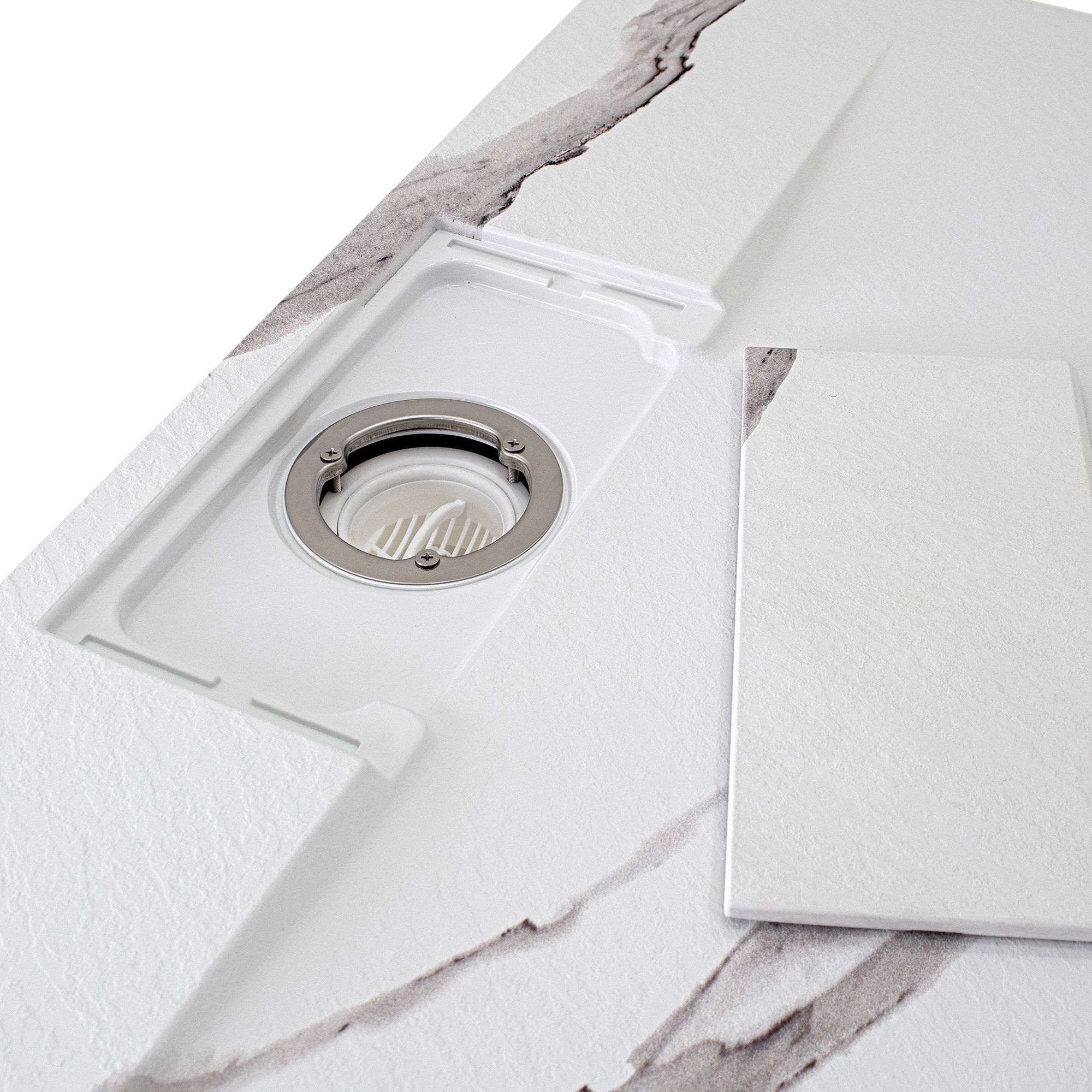 SMC Duschwanne Polar in Marmor-Optik inkl. Ablaufgarnitur - Weiß 90x90 cm