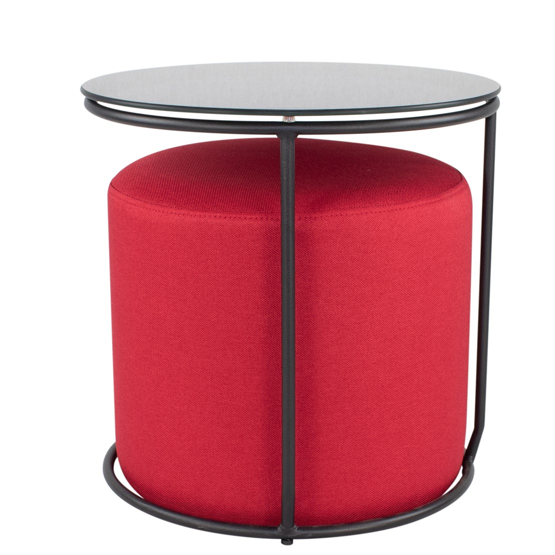 Beistelltisch mit Hocker JASPER runder Couchtisch 40x40 cm Schwarz-Rot N5