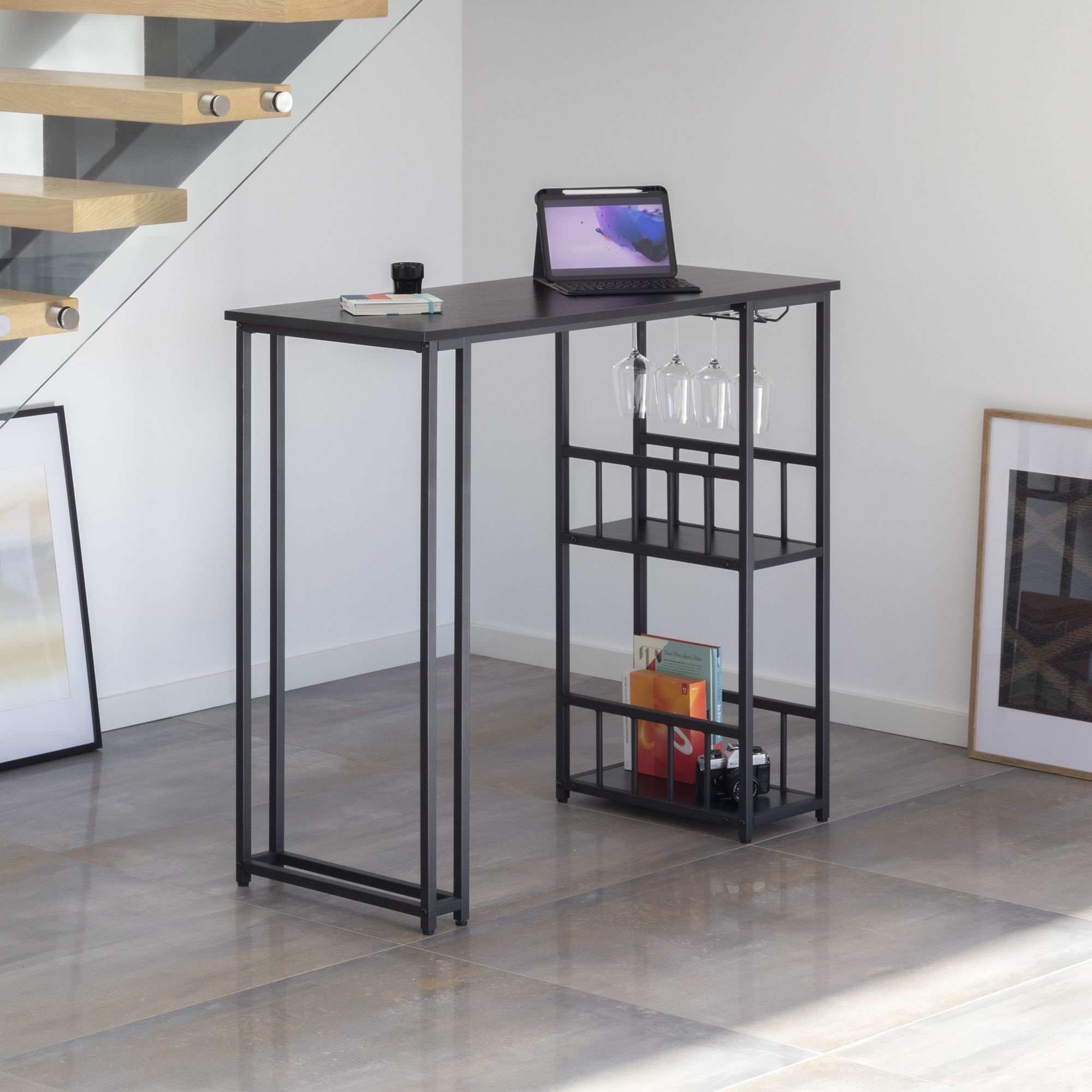 i-flair Stehtisch Bartisch Gavin – Stehtisch mit Stahlrahmen und 2 Ablageflächen & Glashalter Schwarz i-flair Stehtisch Bartisch Gavin – Stehtisch mit Stahlrahmen und 2 Ablageflächen & Glashalter Schwarz