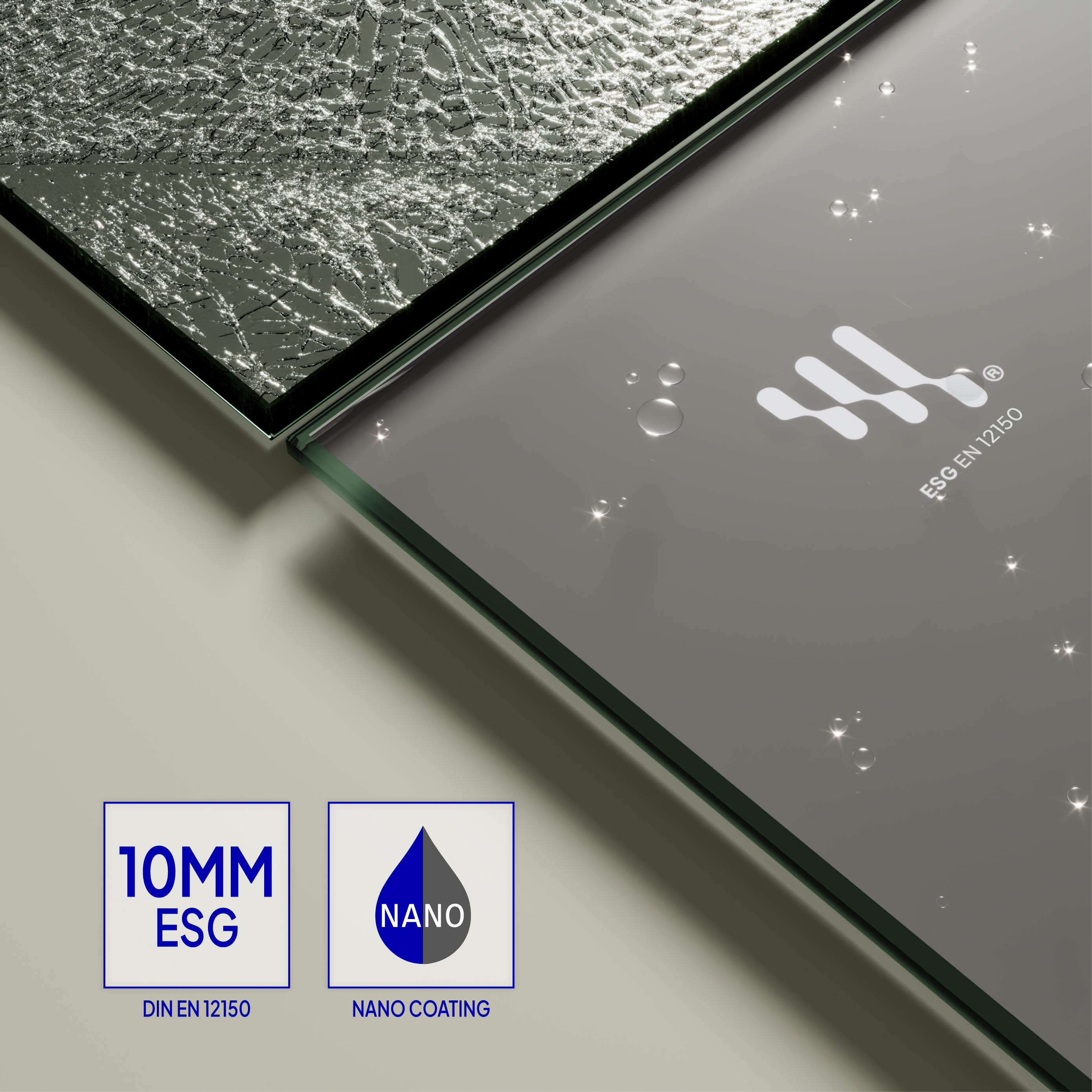 Walk-In Shower Fiona made of 10 mm thick gray ESG safety glass and black aluminum profile.