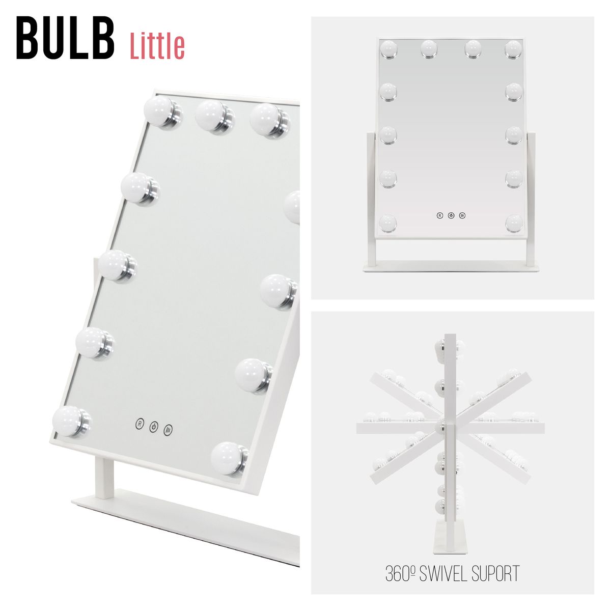 Schminkspiegel Bulb LITTLE mit 12 dimmbaren LED-Lampen Weiß