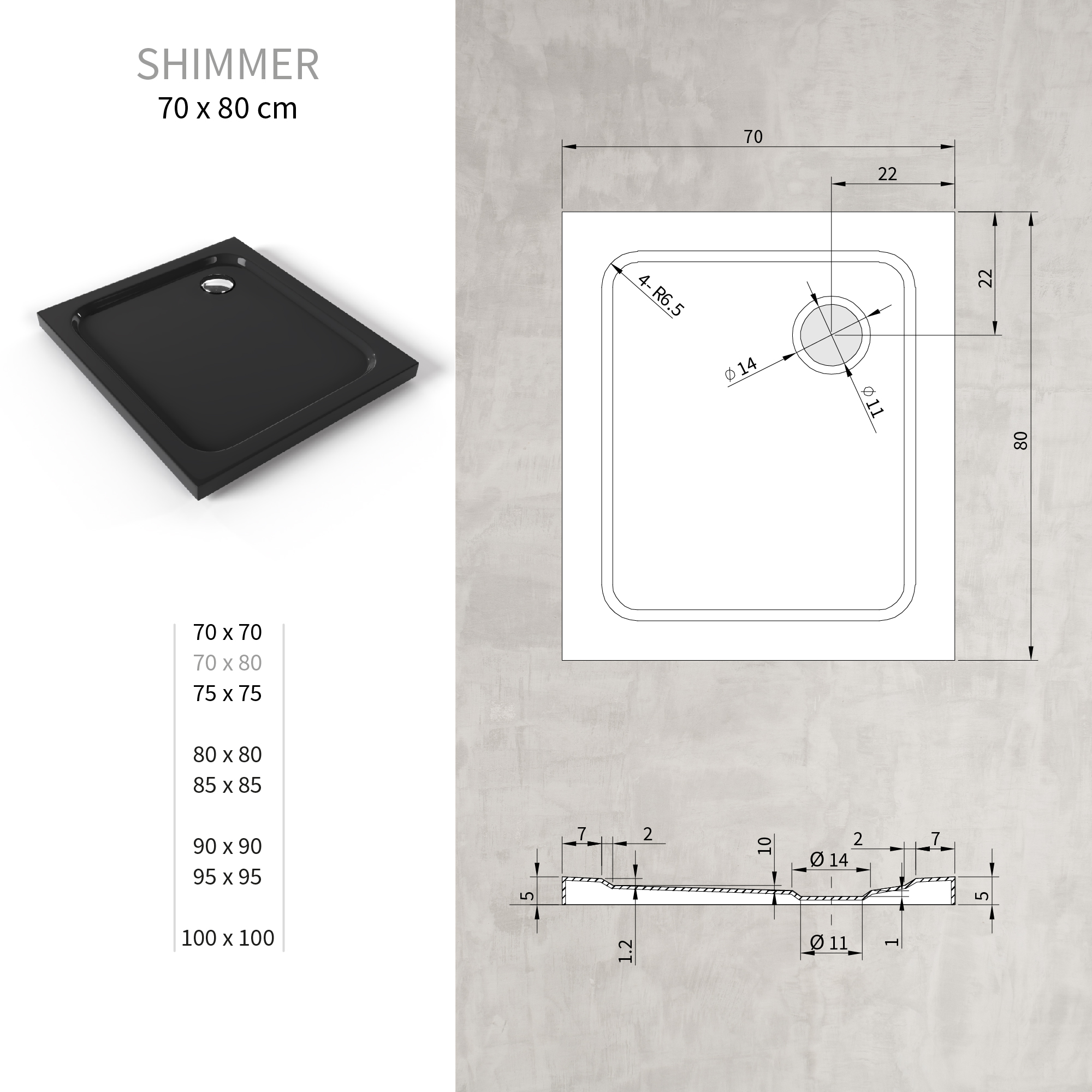 Shimmer-Corner-70x80-100.jpg Duschwanne Shimmer aus Sanitäracryl inkl. Ablaufgarnitur - Schwarz