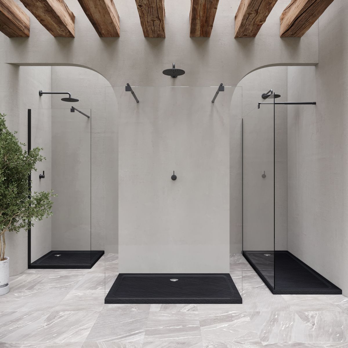 Duschwanne Shimmer STONE aus Sanitäracryl inkl. Ablaufgarnitur - Schwarz 95x95 cm