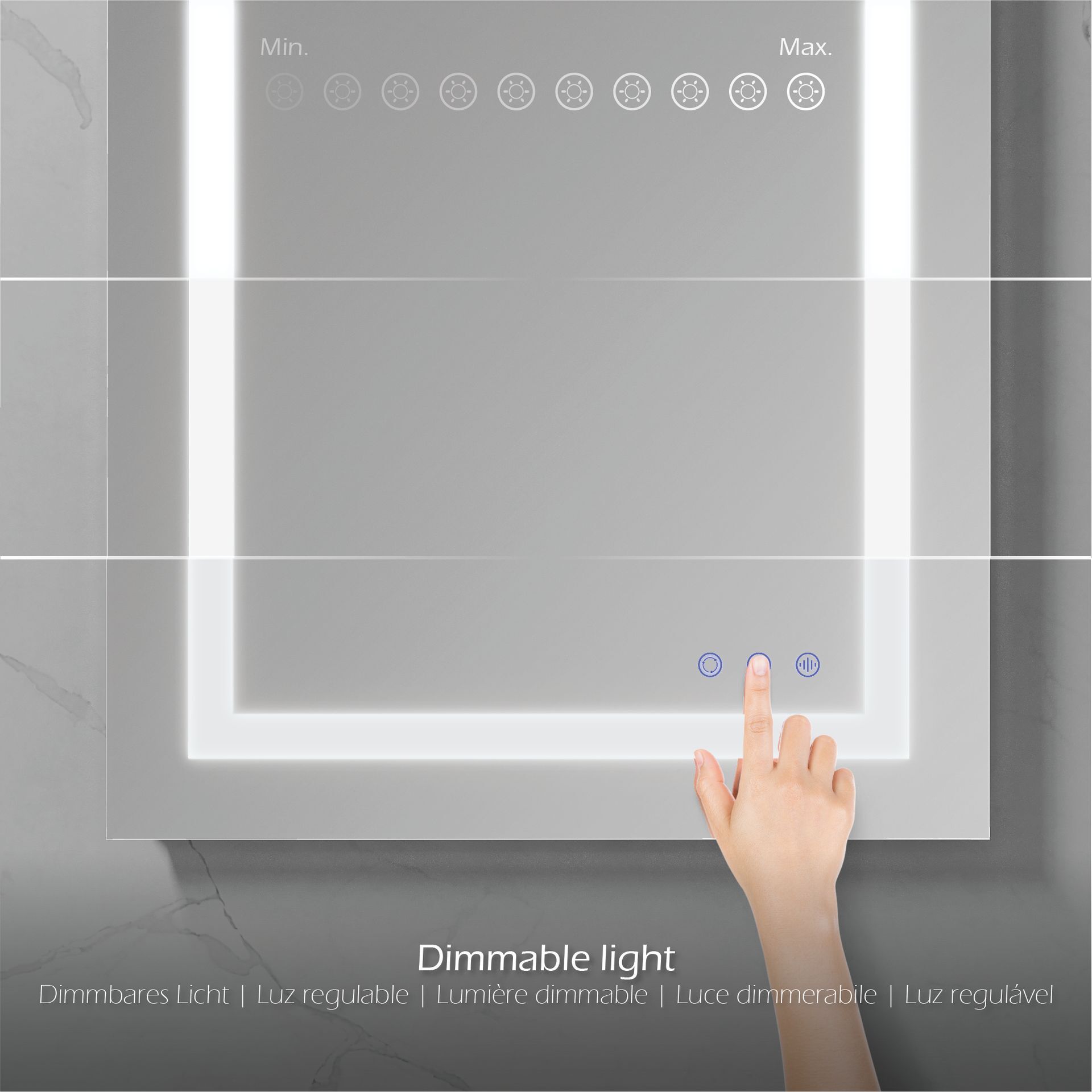 LED Badezimmer Spiegel Oblong mit dimmbarer Beleuchtung, Antibeschlag-Funktion und Farbwechsel Oblong – LED Badezimmer Spiegel mit dimmbarer Beleuchtung, Antibeschlag-Funktion und Farbwechsel
