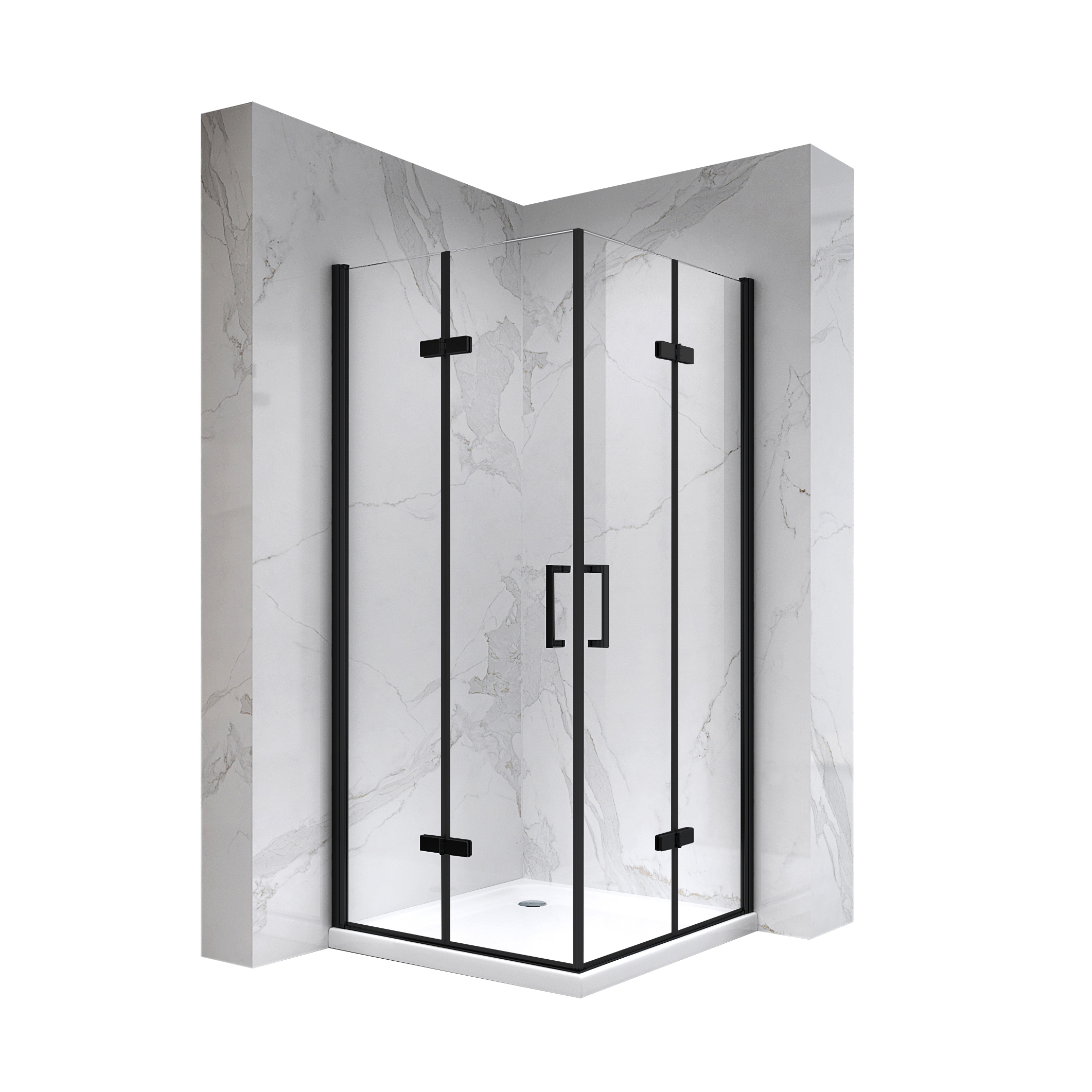 Eckeinstieg Matilde BLACK mit Falttüren aus ESG Sicherheitsglas Eckeinstieg Matilde BLACK mit Falttüren aus ESG Sicherheitsglas