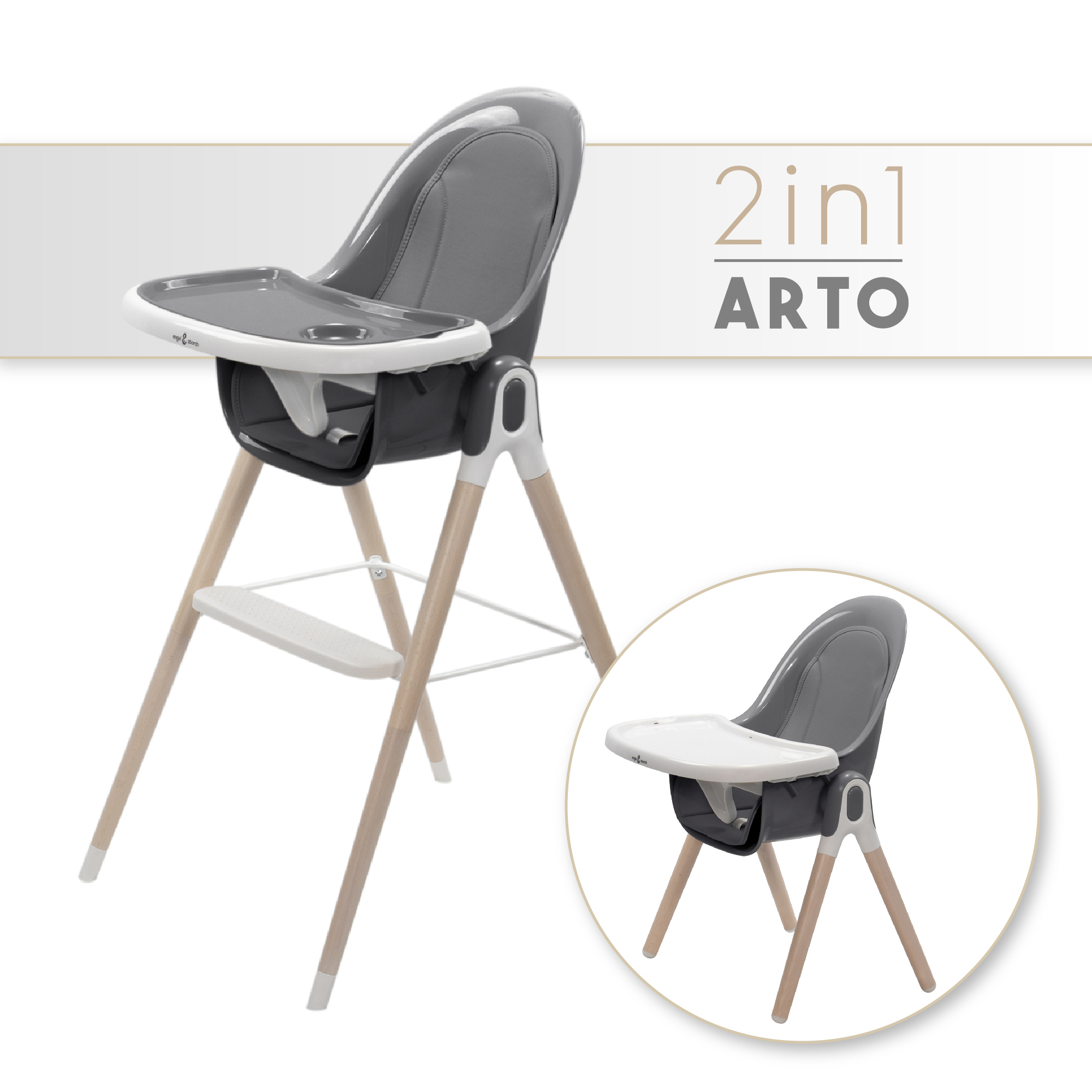 Kinderhochstuhl ARTO Kinderstuhl mit Esstablett und Stuhl Dunkelgrau