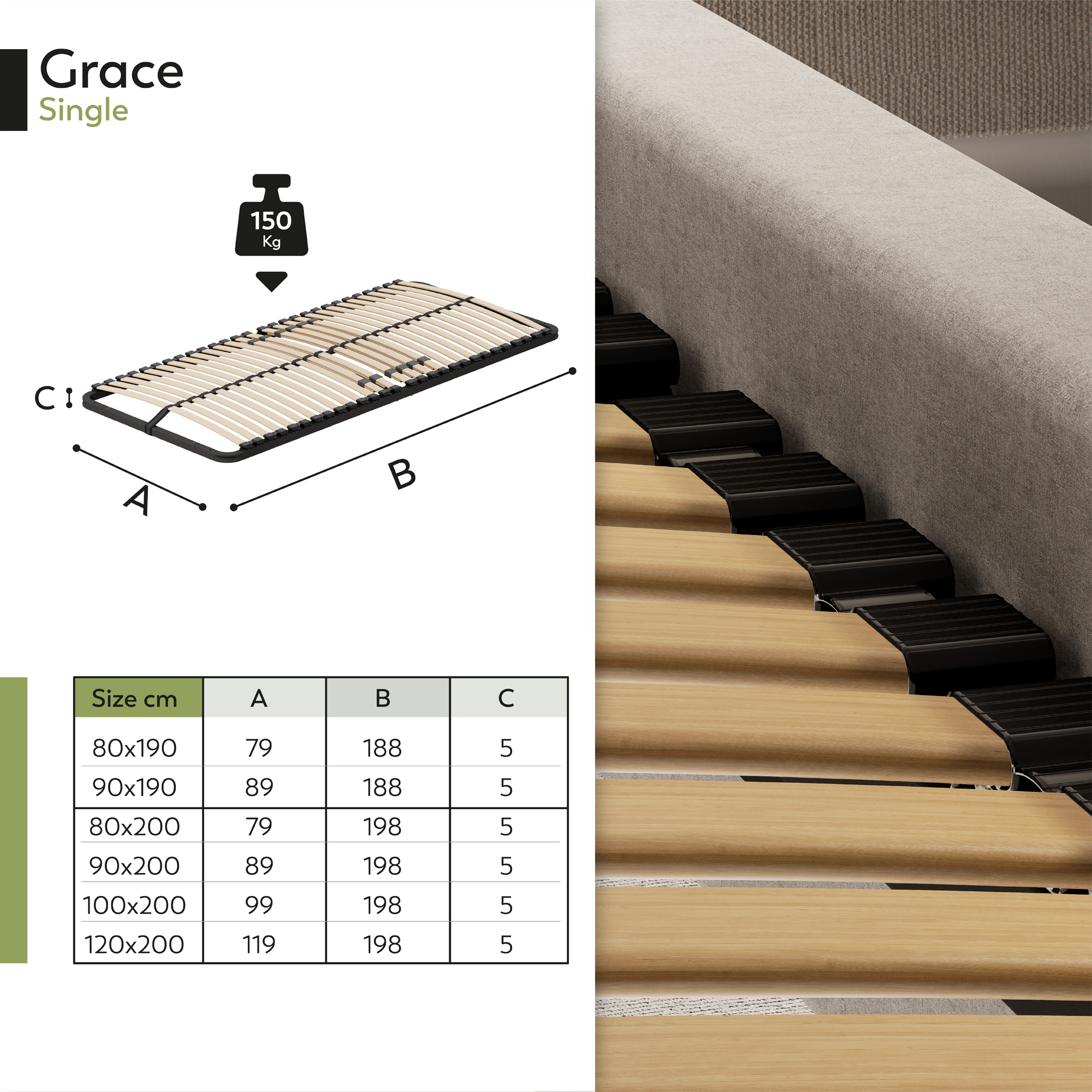 _PT06.jpg Lattenrost GRACE - Stabiler Metallrahmen mit Federleisten und Mittelgurt, - für alle Matratzen geeignet