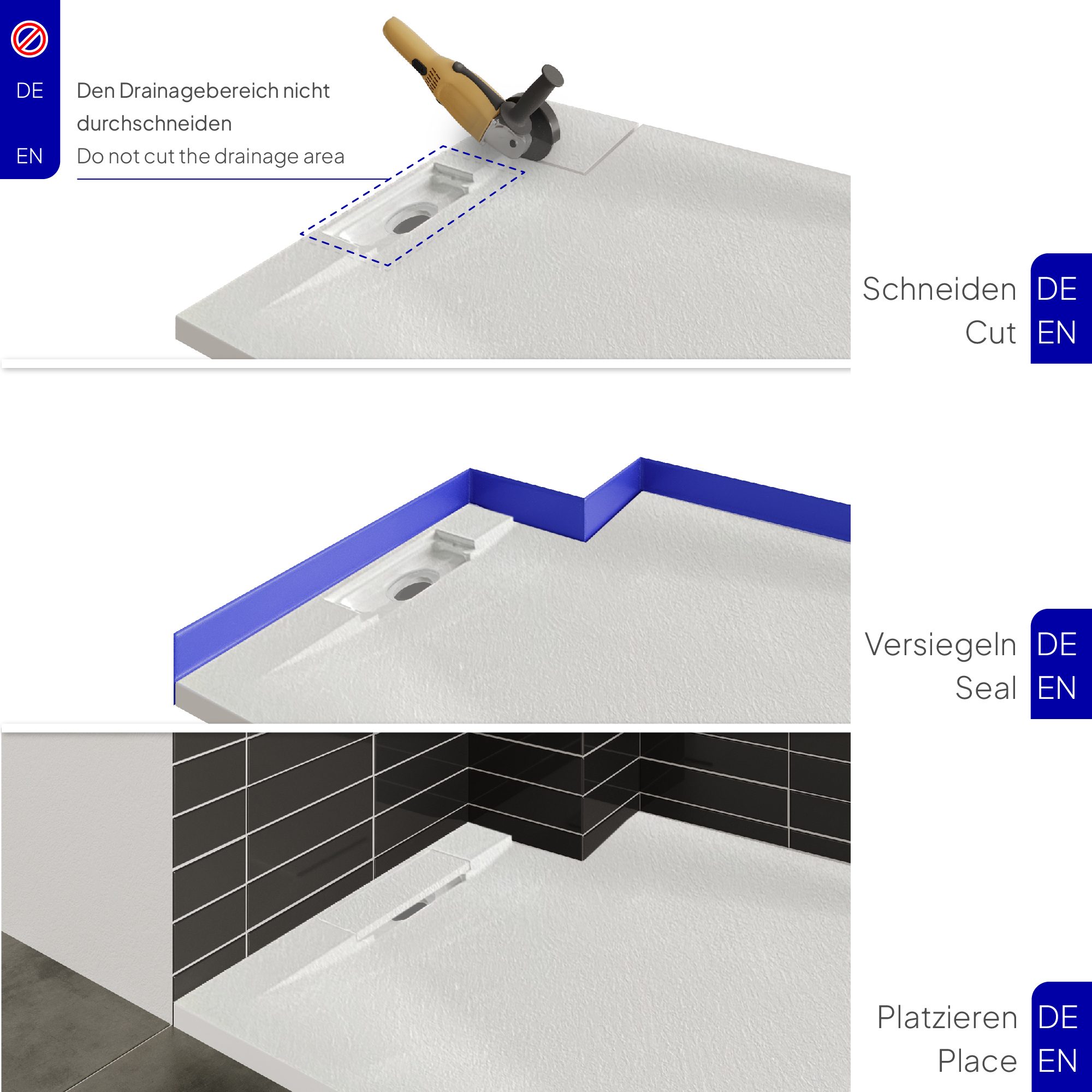 SMC Shower Tray Polar in Stone Look with Drain Assembly - White