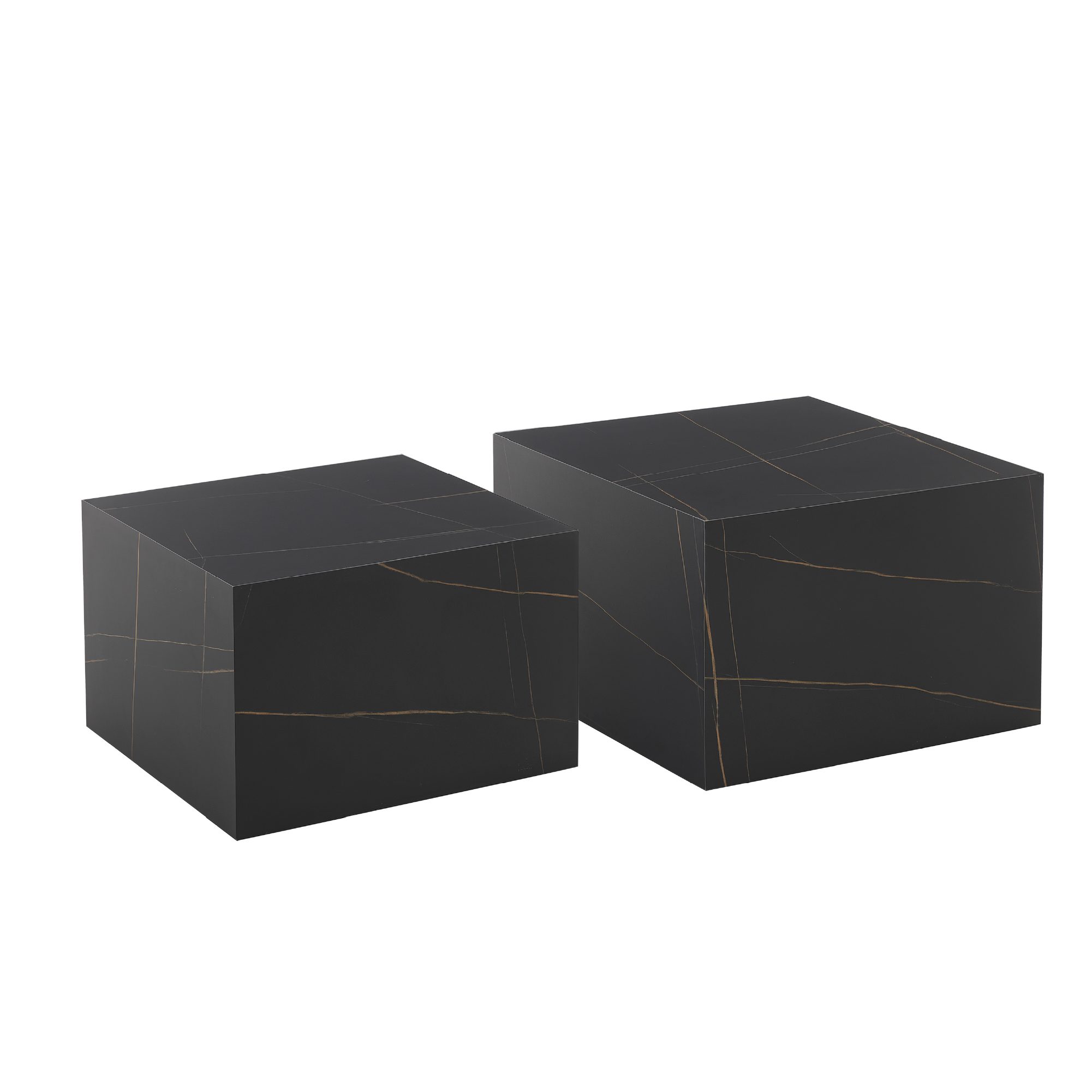 Couchtische / Beistelltisch TANEDA in Schwarz mit dekorativer Maserung - 2er Set